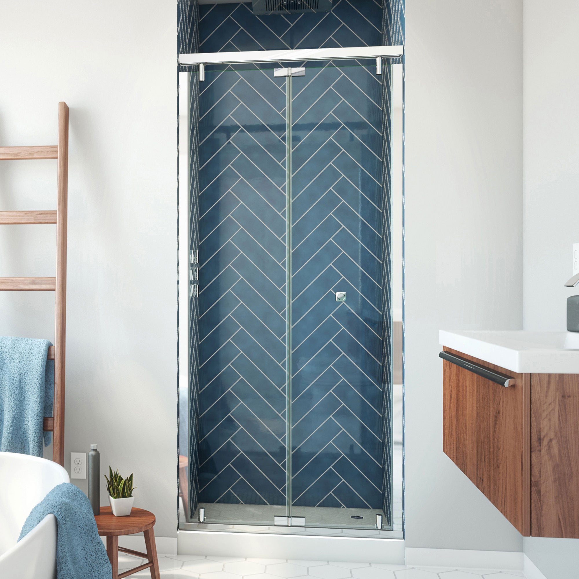 DreamLine Butterfly-S 34 - 35 1/2 inch W x 73 7/8 inch H Semi-Frameless Sliding Bi-fold Shower Door