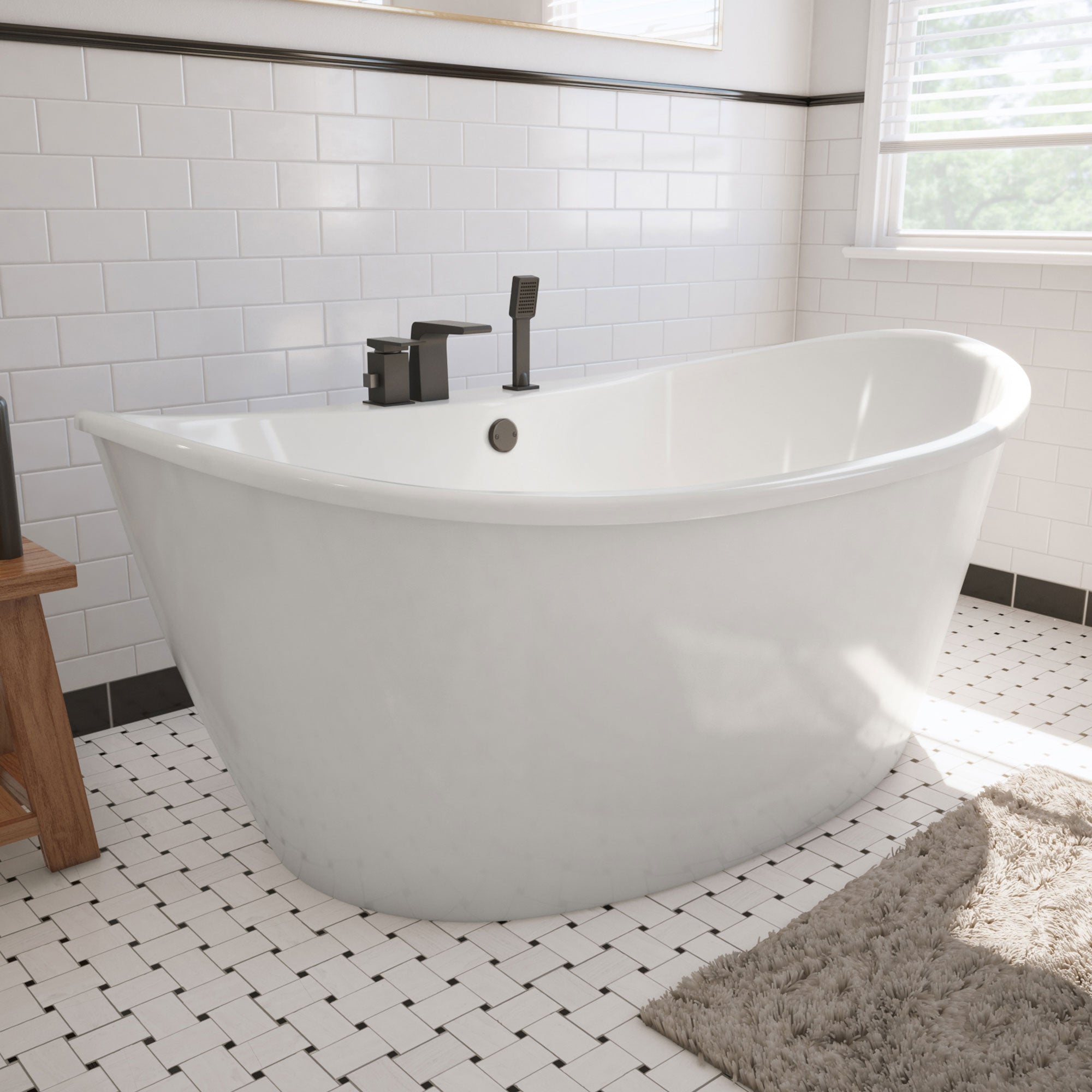 DreamLine Caspian 66 inch L x 27 inch H White Acrylic Freestanding Bathtub