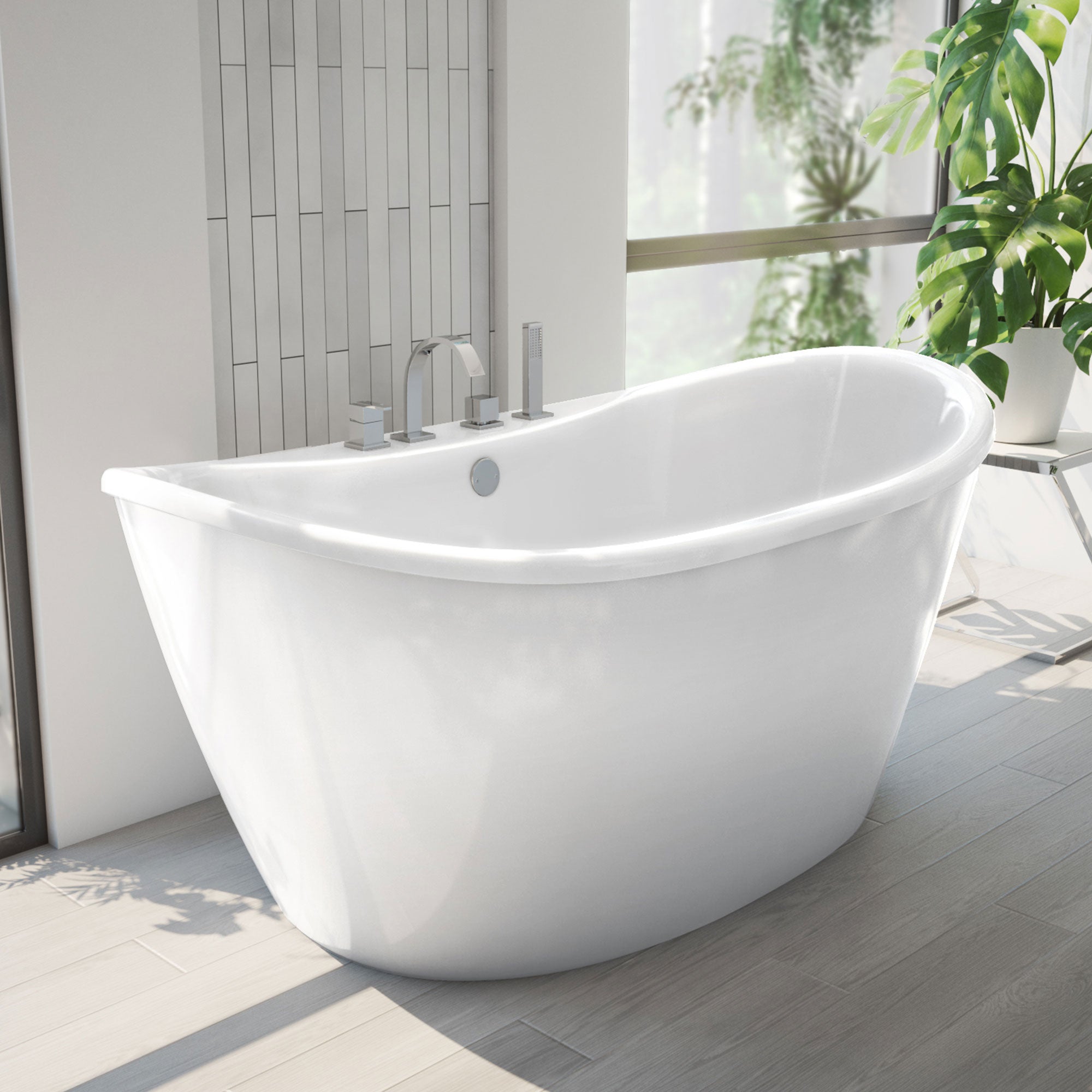 DreamLine Caspian 60 inch L x 27 inch H White Acrylic Freestanding Bathtub