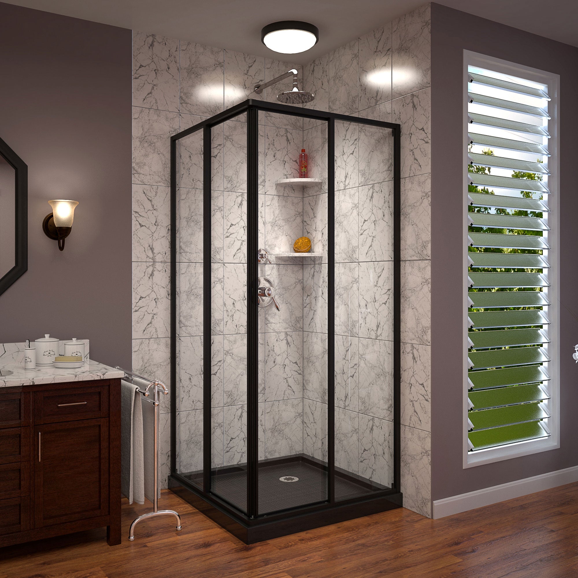 DreamLine Cornerview 42 inch D x 42 inch W x 74 3/4 inch H Framed Sliding Shower Enclosure