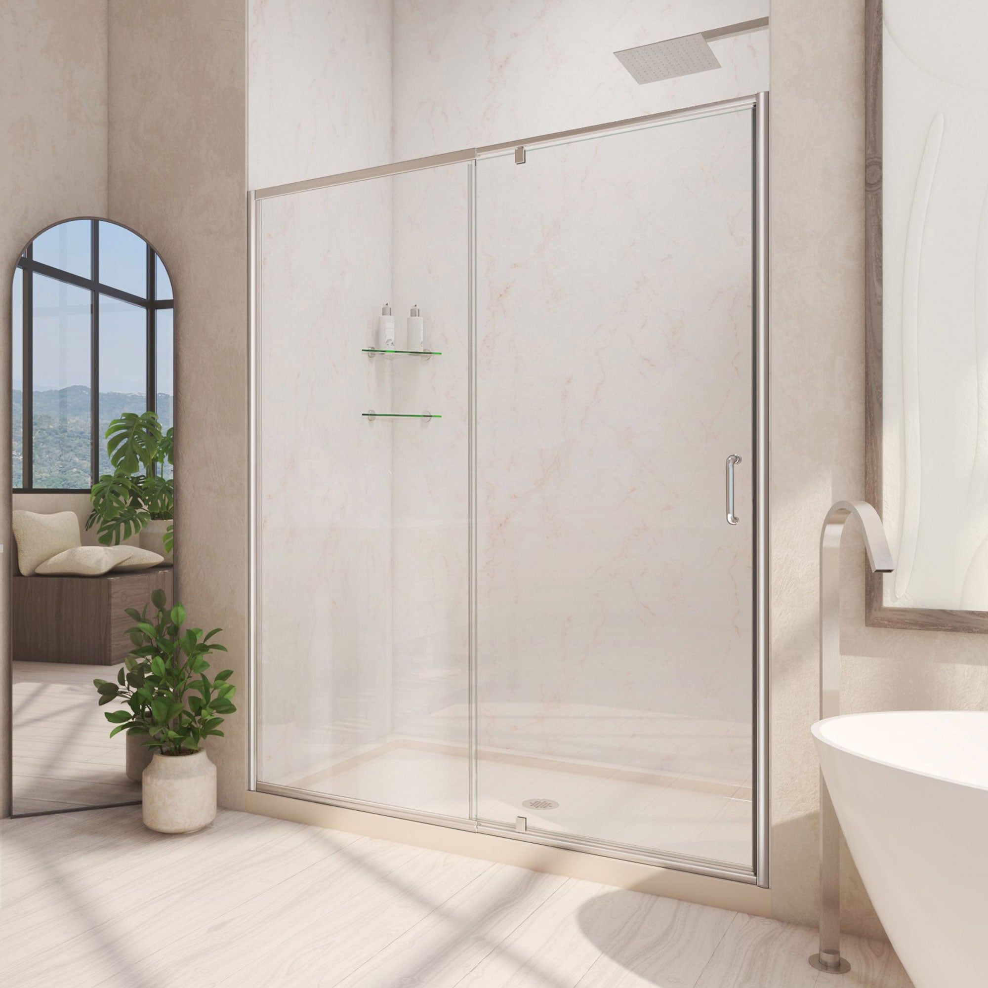 DreamLine Flex 32 inch D x 42 inch W x 74 3/4 inch H Semi-Frameless Pivot Shower Door