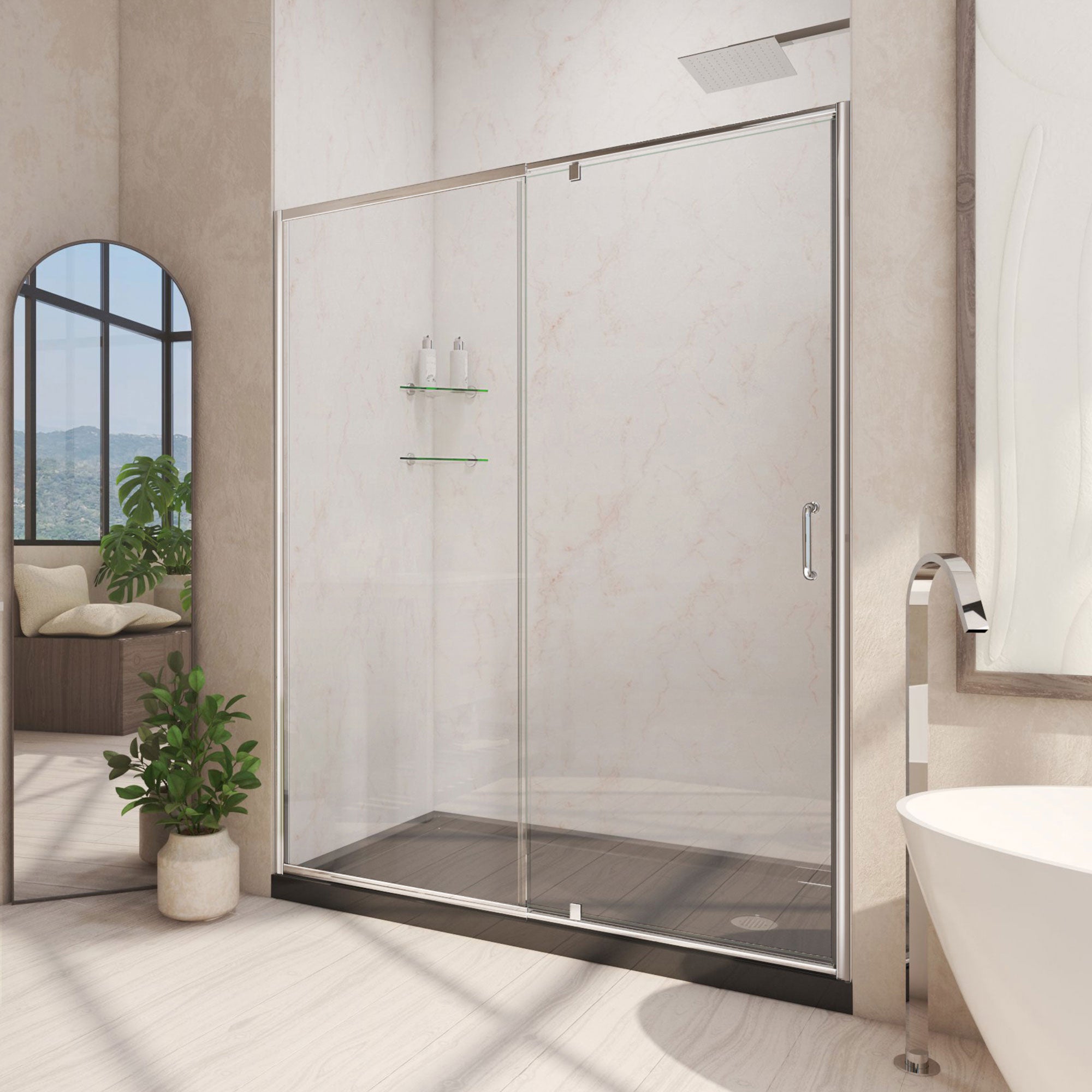DreamLine Flex 30 inch D x 60 inch W x 74 3/4 inch H Semi-Frameless Pivot Shower Door