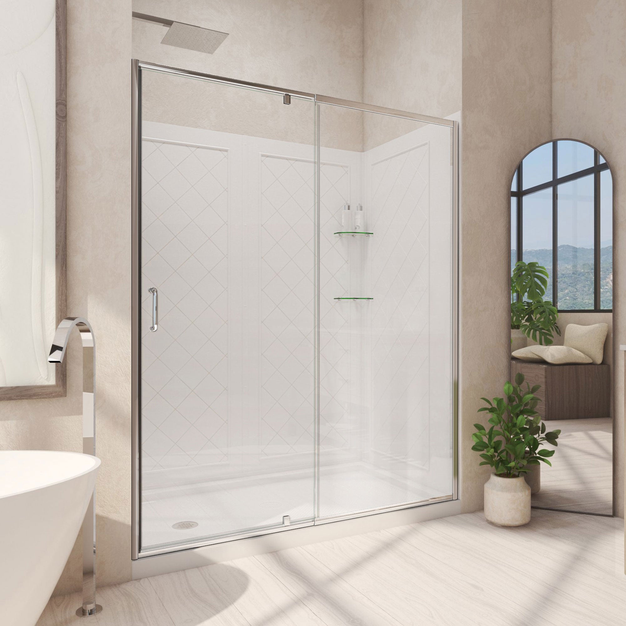 DreamLine Flex 36 inch D x 60 inch W x 76 3/4 inch H Semi-Frameless Pivot Shower Door