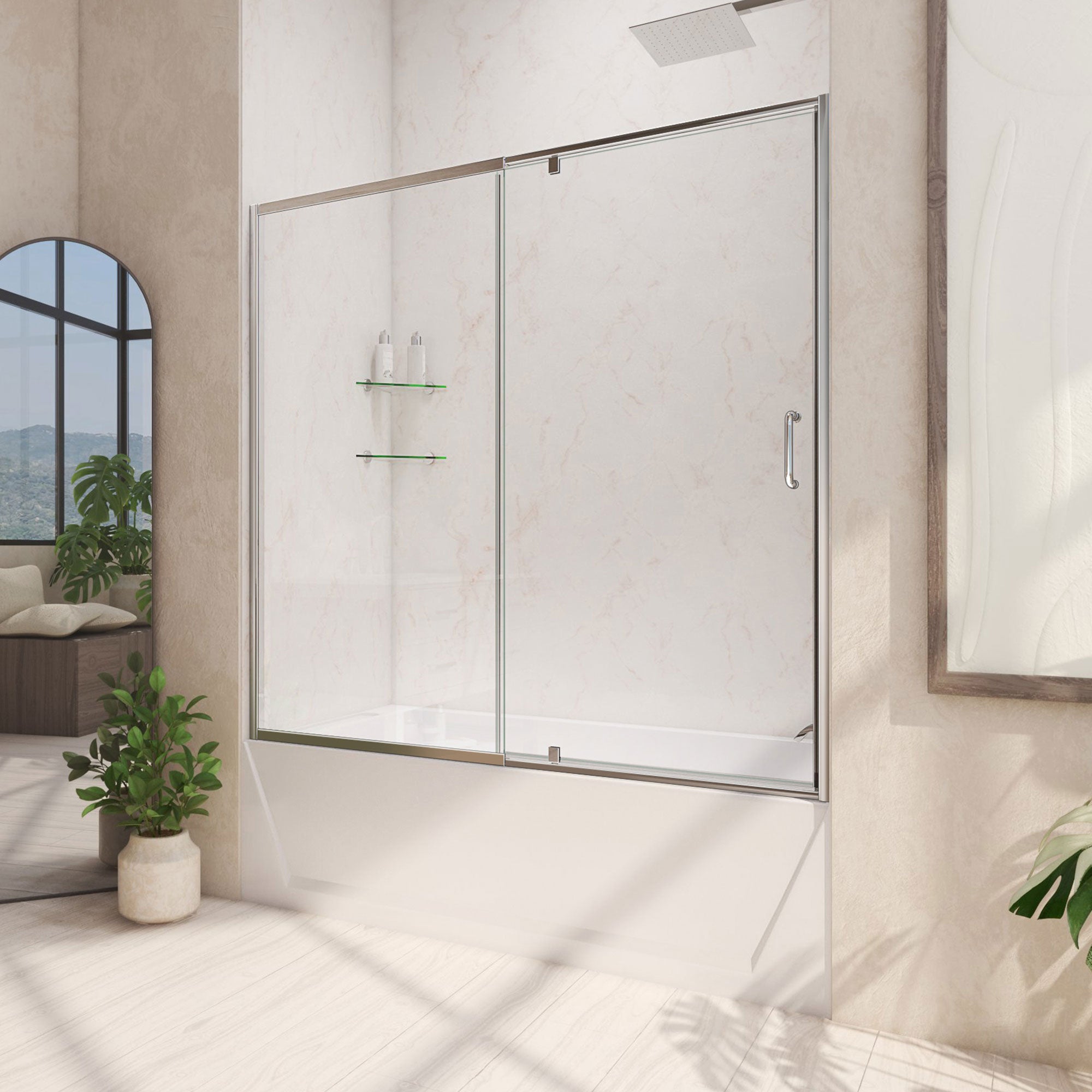 DreamLine Flex 56 - 60 inch W x 58 inch H Semi-Frameless Pivot Tub Door