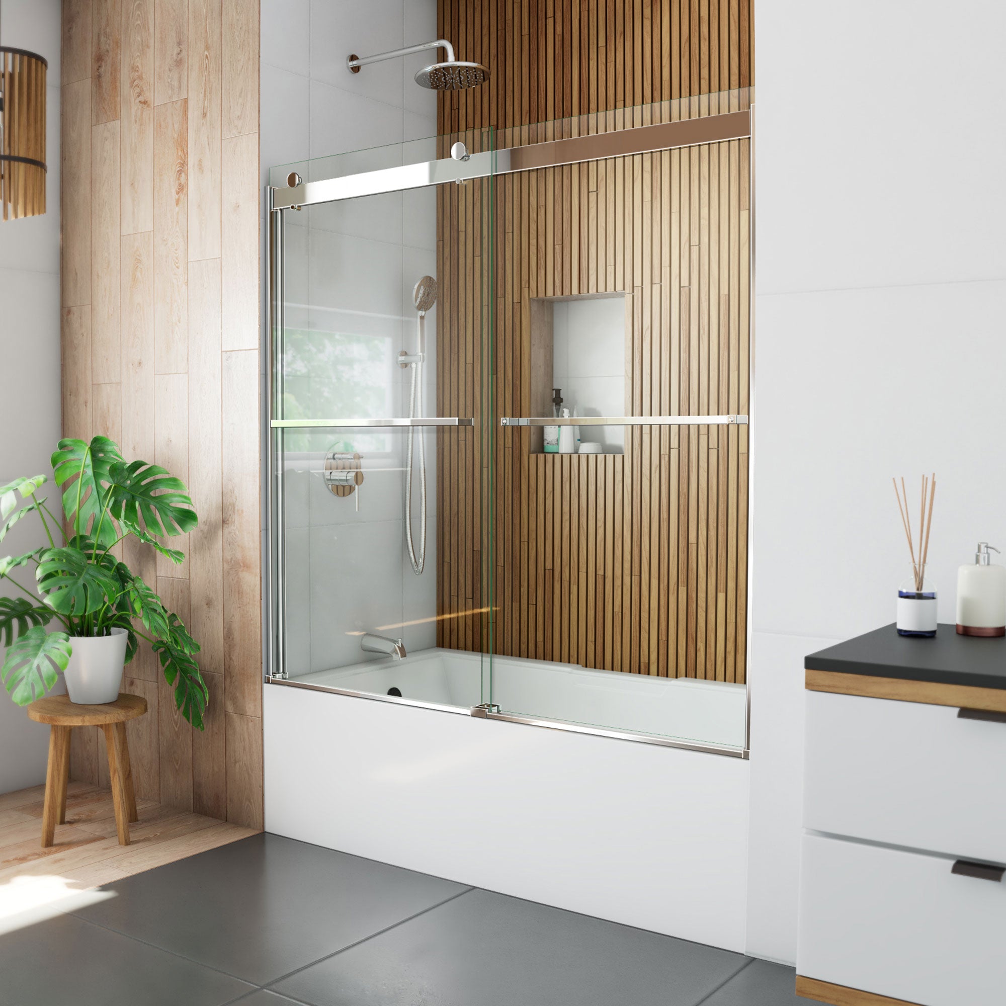 DreamLine Sapphire 56 - 60 inch W x 60 inch H Semi-Frameless Bypass Tub Door