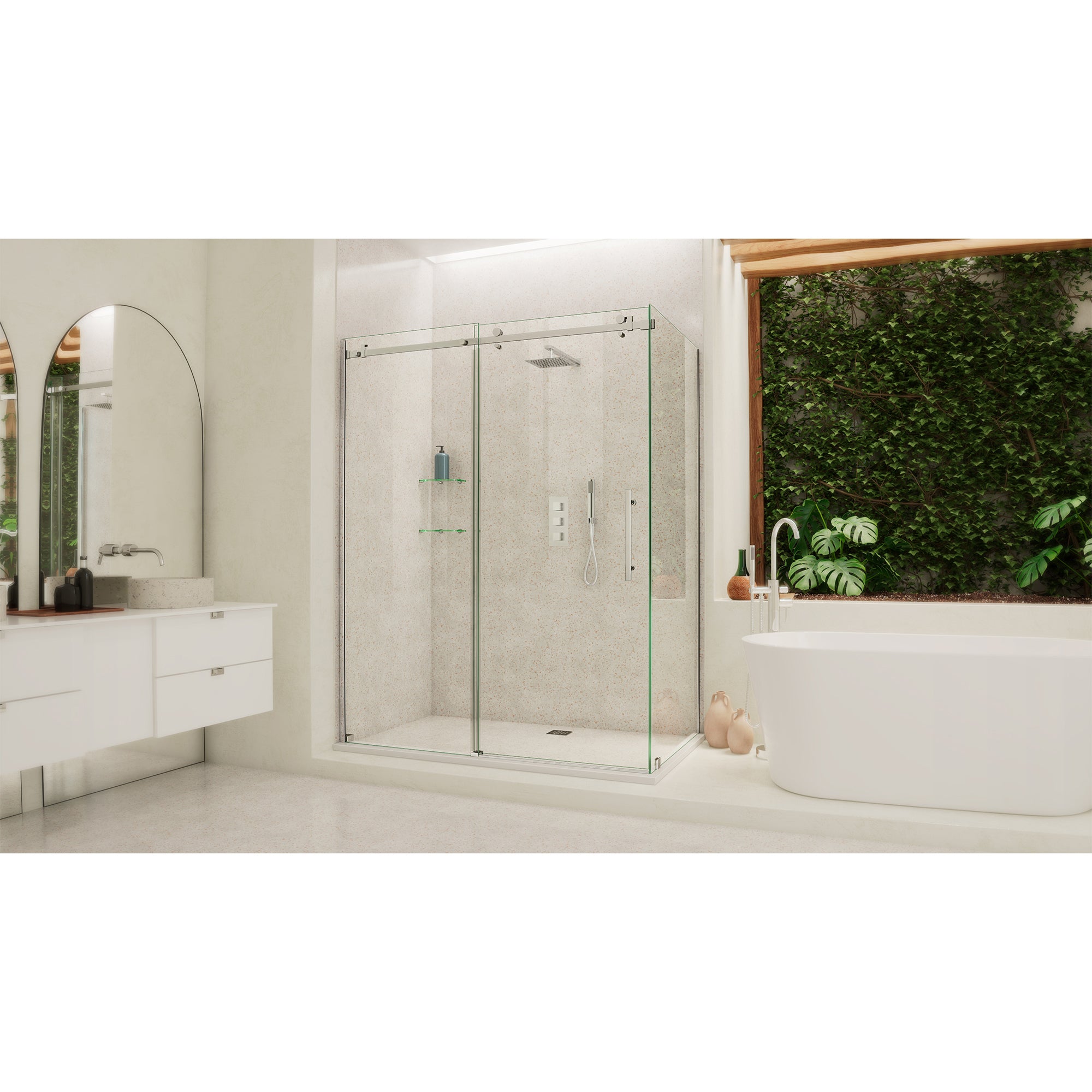 DreamLine Enigma Air 34 3/4 inch D x 60 3/8 inch W x 76 inch H Frameless Sliding Shower Enclosure