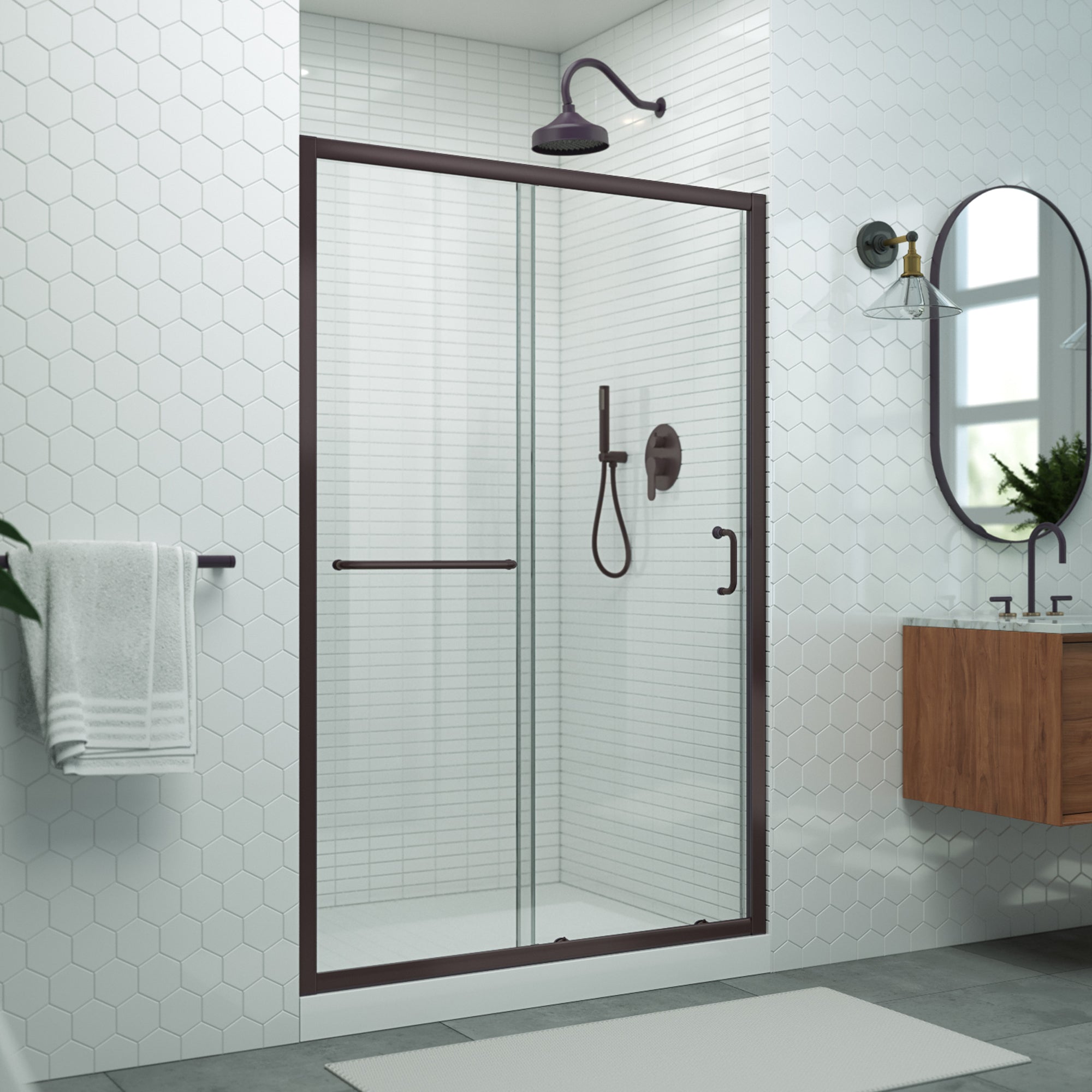 DreamLine Levantine 44-48 in. W x 72 in. H Semi-Frameless Sliding Shower Door, Clear Glass