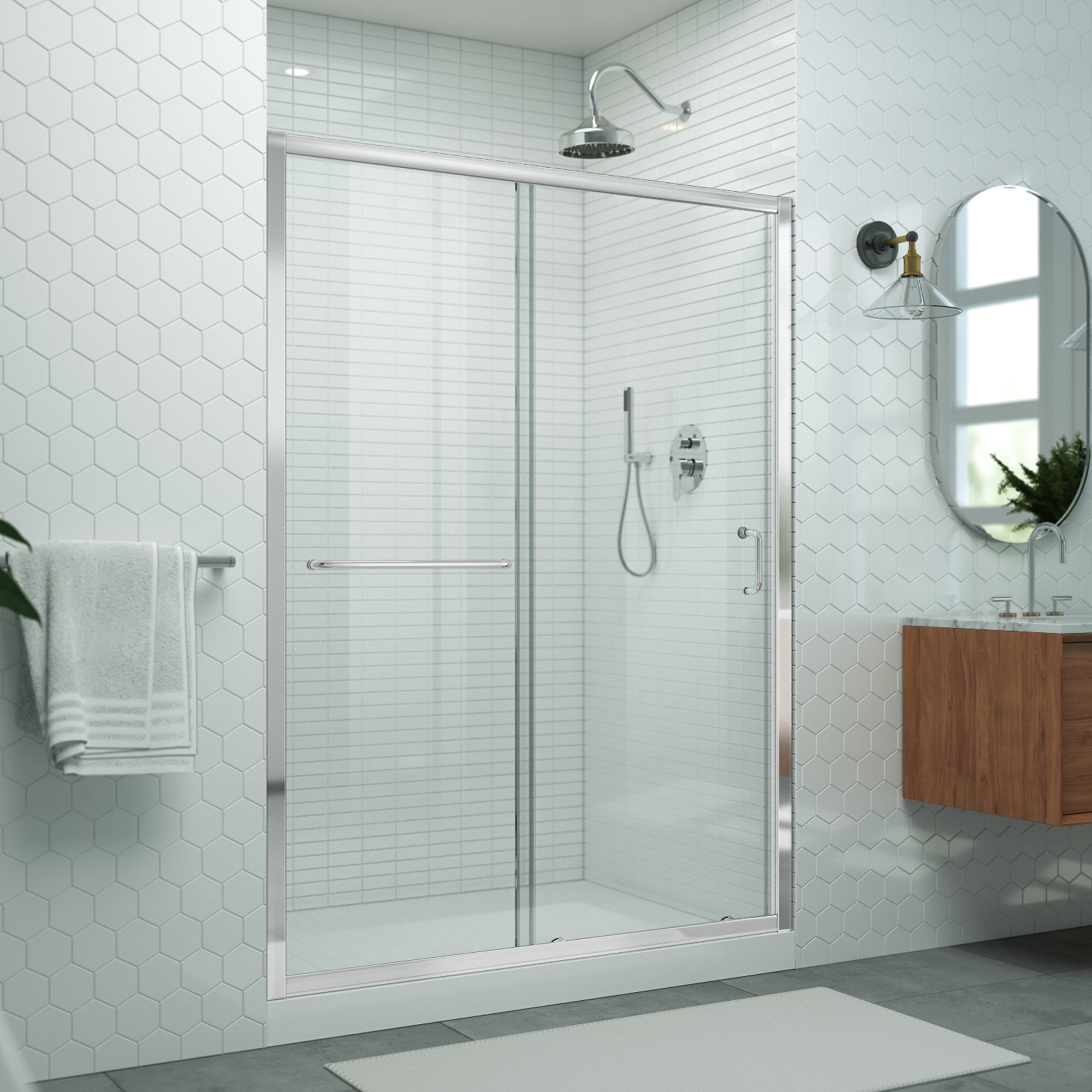 DreamLine Levantine 50-54 in. W x 72 in. H Semi-Frameless Sliding Shower Door, Clear Glass