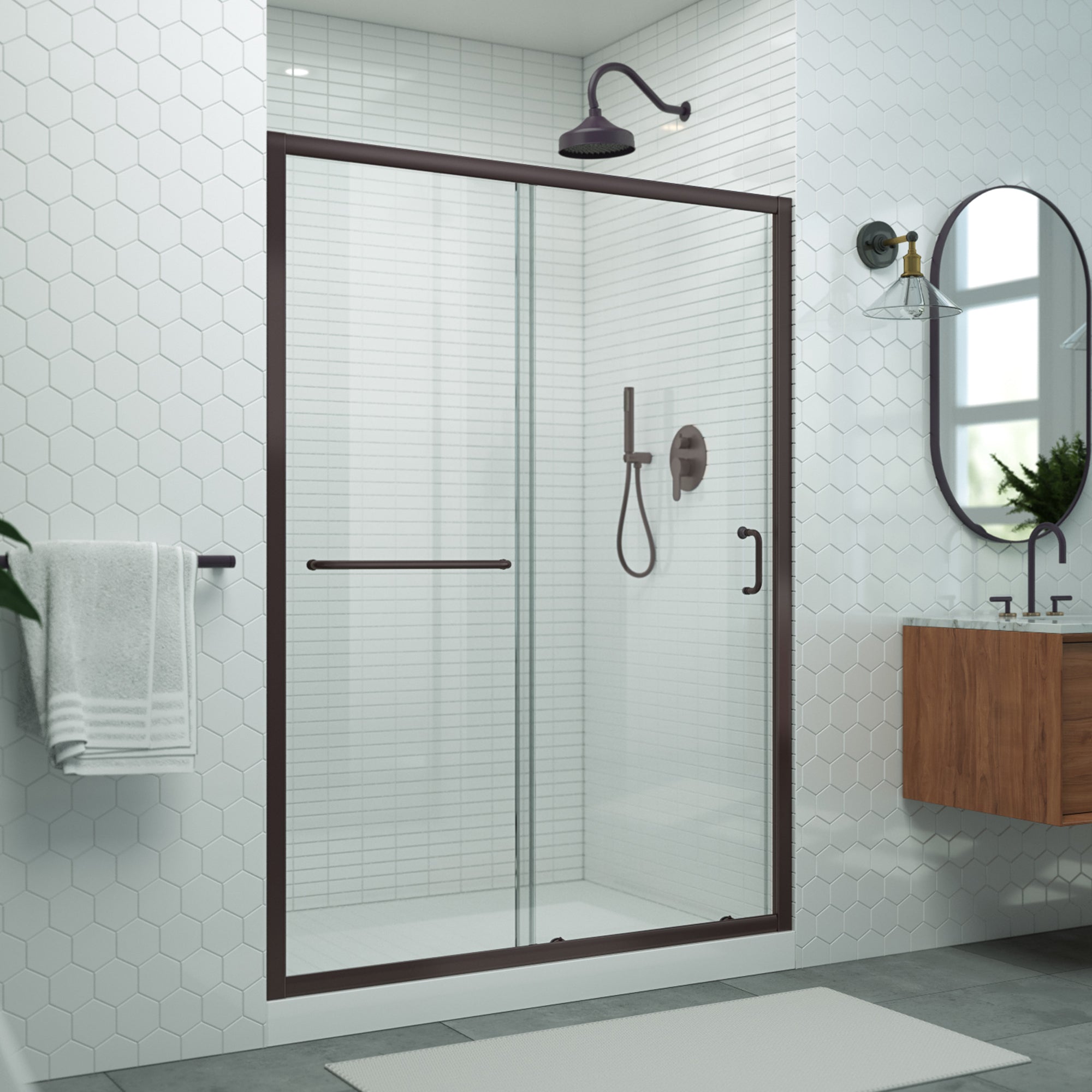DreamLine Levantine 56-60 in. W x 72 in. H Semi-Frameless Sliding Shower Door, Clear Glass