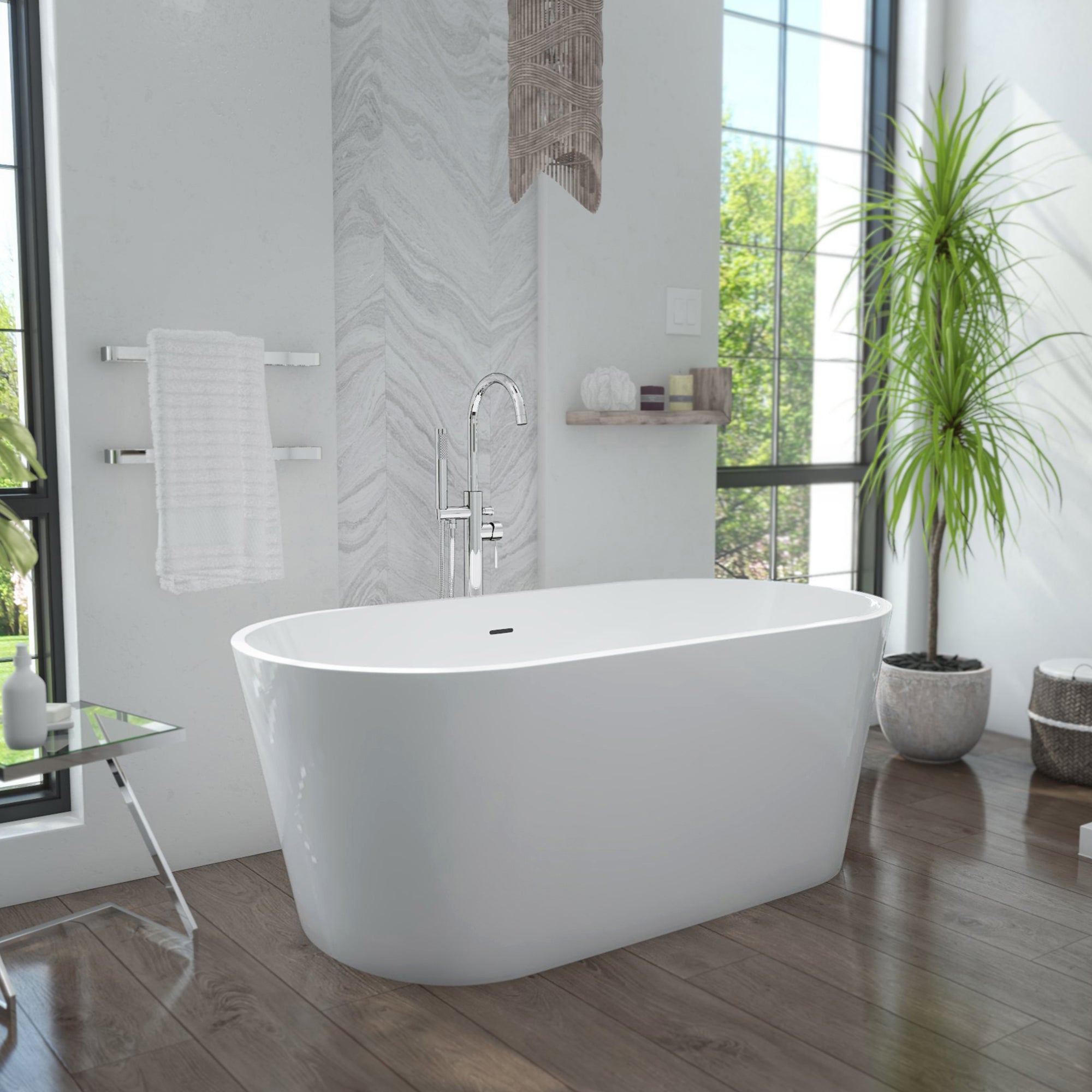 DreamLine Enigma 59 inch L x 29 1/2 inch W x 22 7/8 inch H Freestanding Acrylic Bathtub