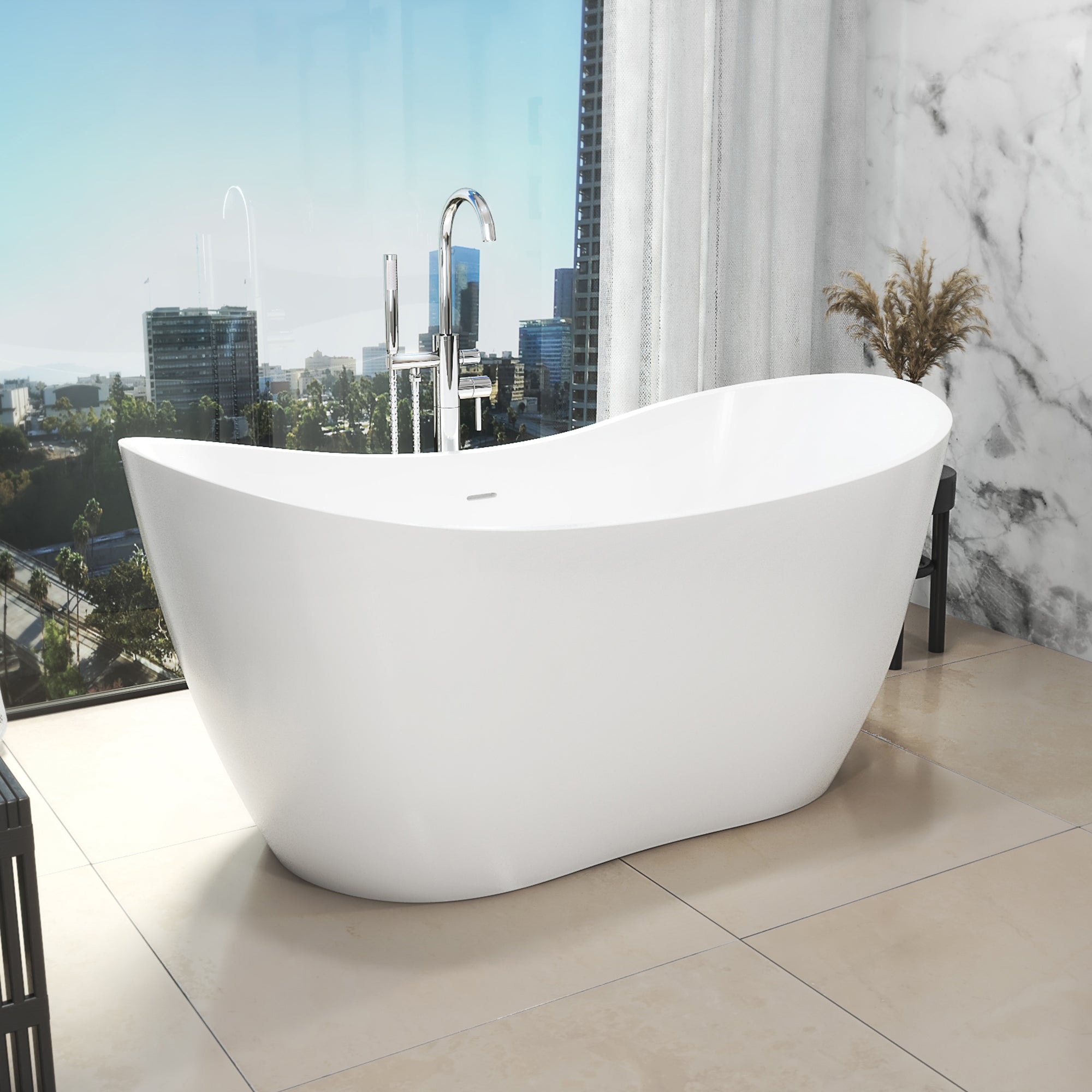DreamLine Nile 67 inch L x 28 3/8 inch W x 28 3/8 inch H Freestanding Acrylic Bathtub