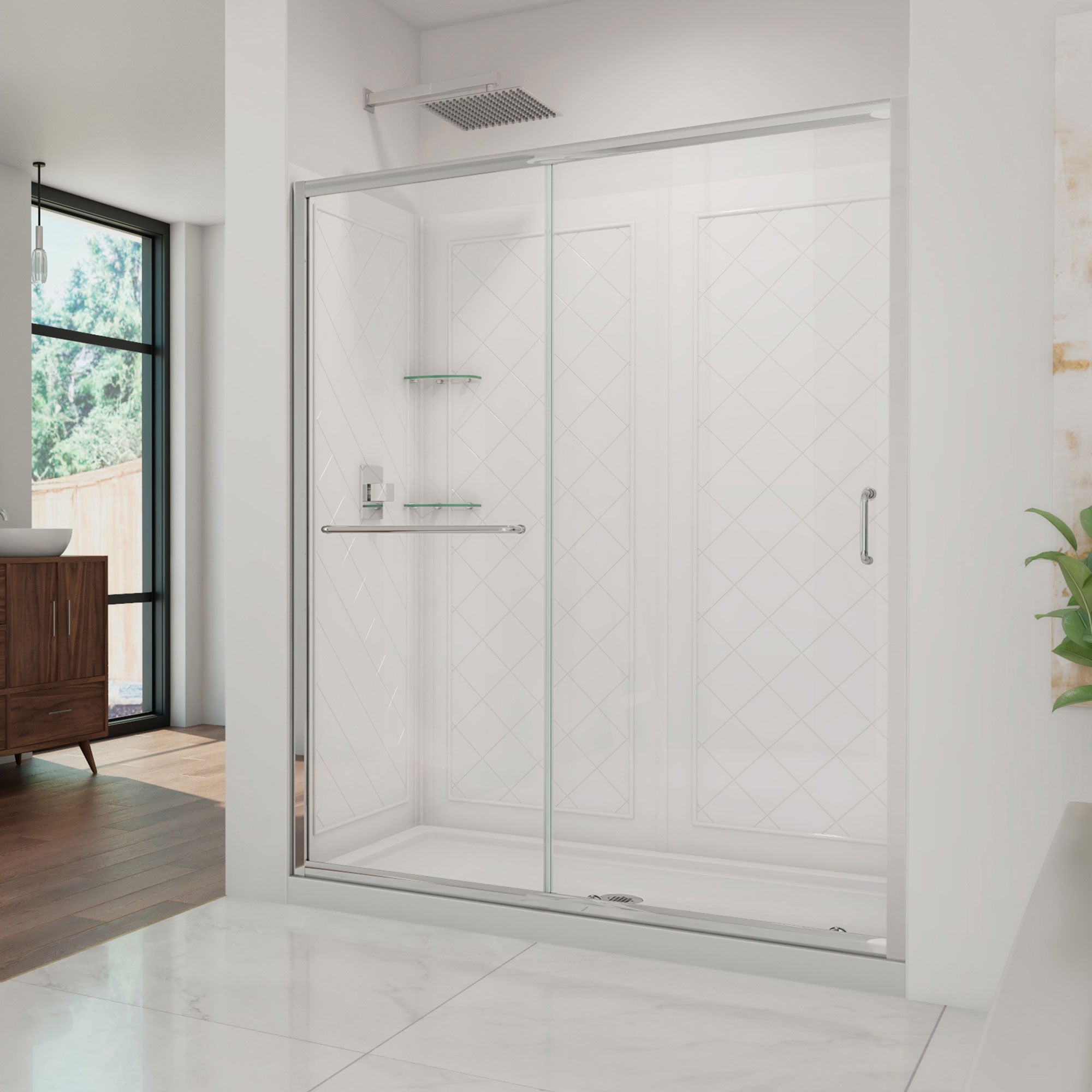 DreamLine Infinity-Z 32 inch D x 60 inch W x 76 3/4 inch H Semi-Frameless Sliding Shower Door