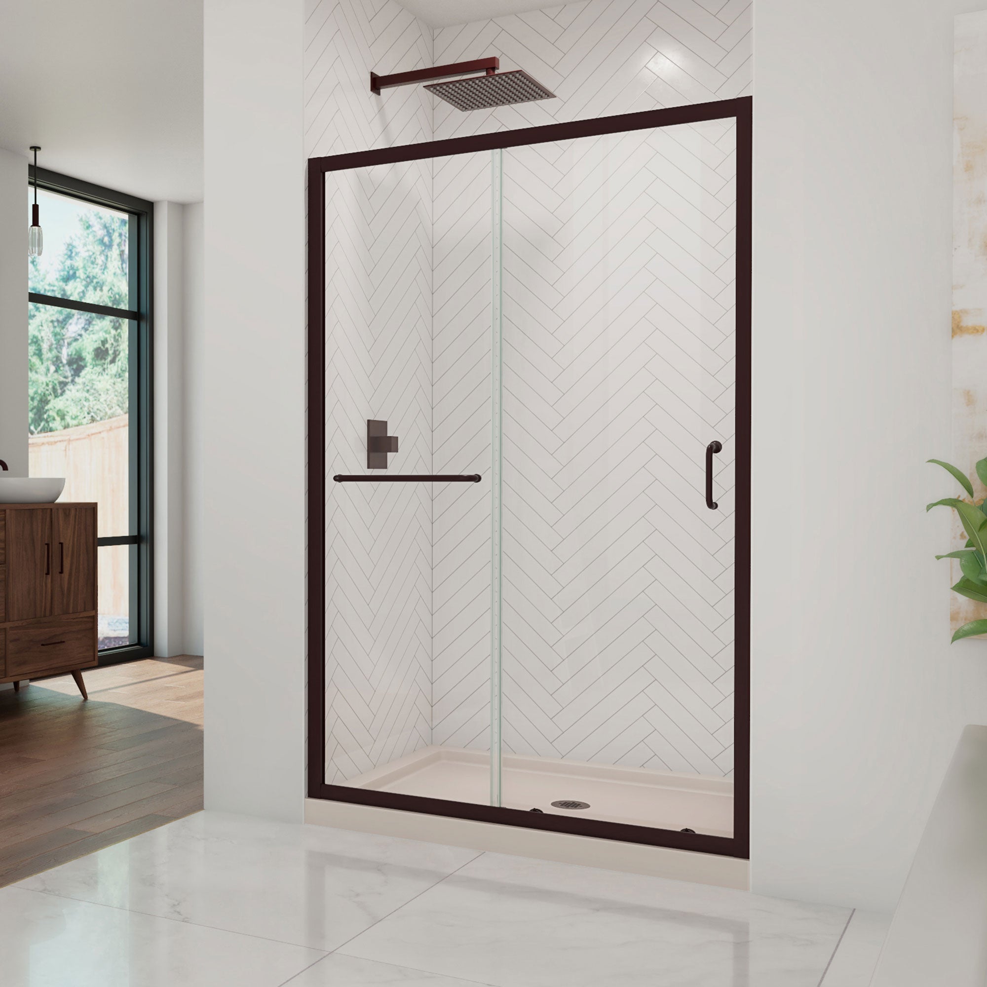 DreamLine Infinity-Z 36 inch D x 48 inch W x 74 3/4 inch H Semi-Frameless Sliding Clear Shower Door