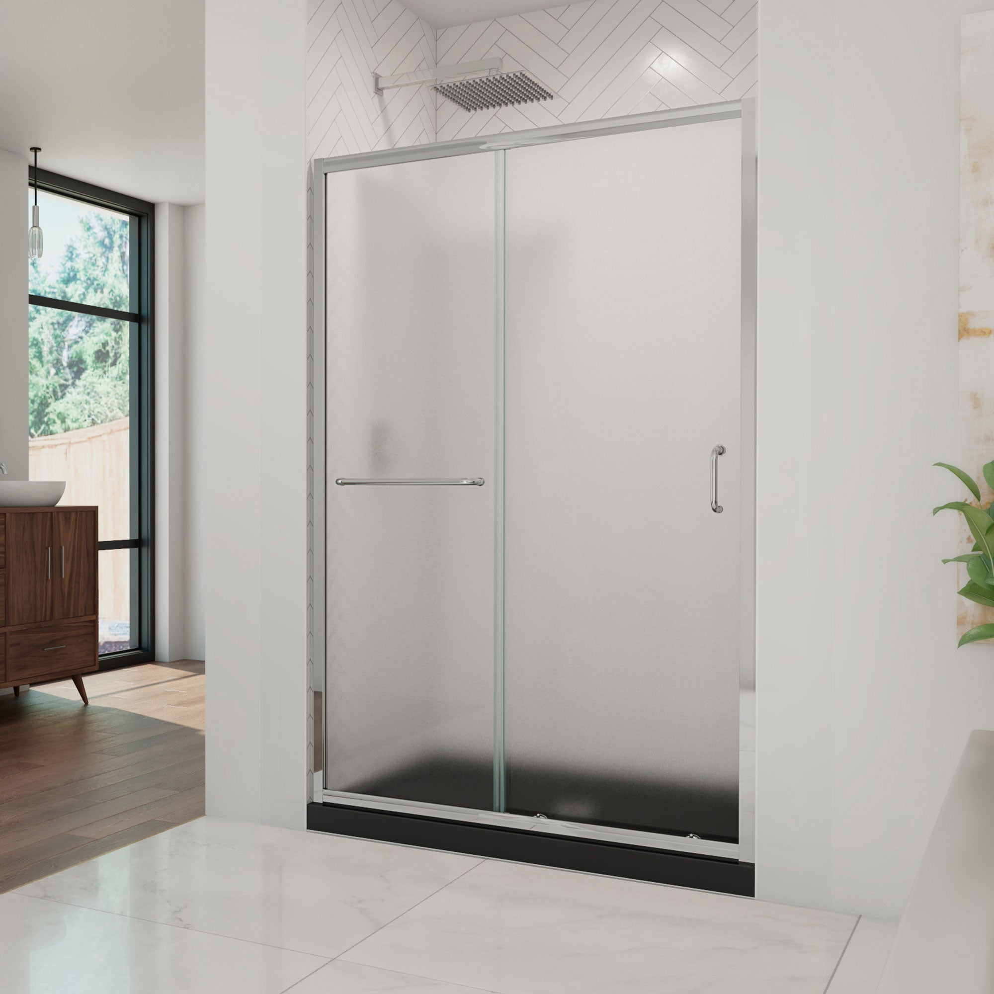 DreamLine Infinity-Z 36 inch D x 48 inch W x 74 3/4 inch H Semi-Frameless Sliding Frosted Shower Door