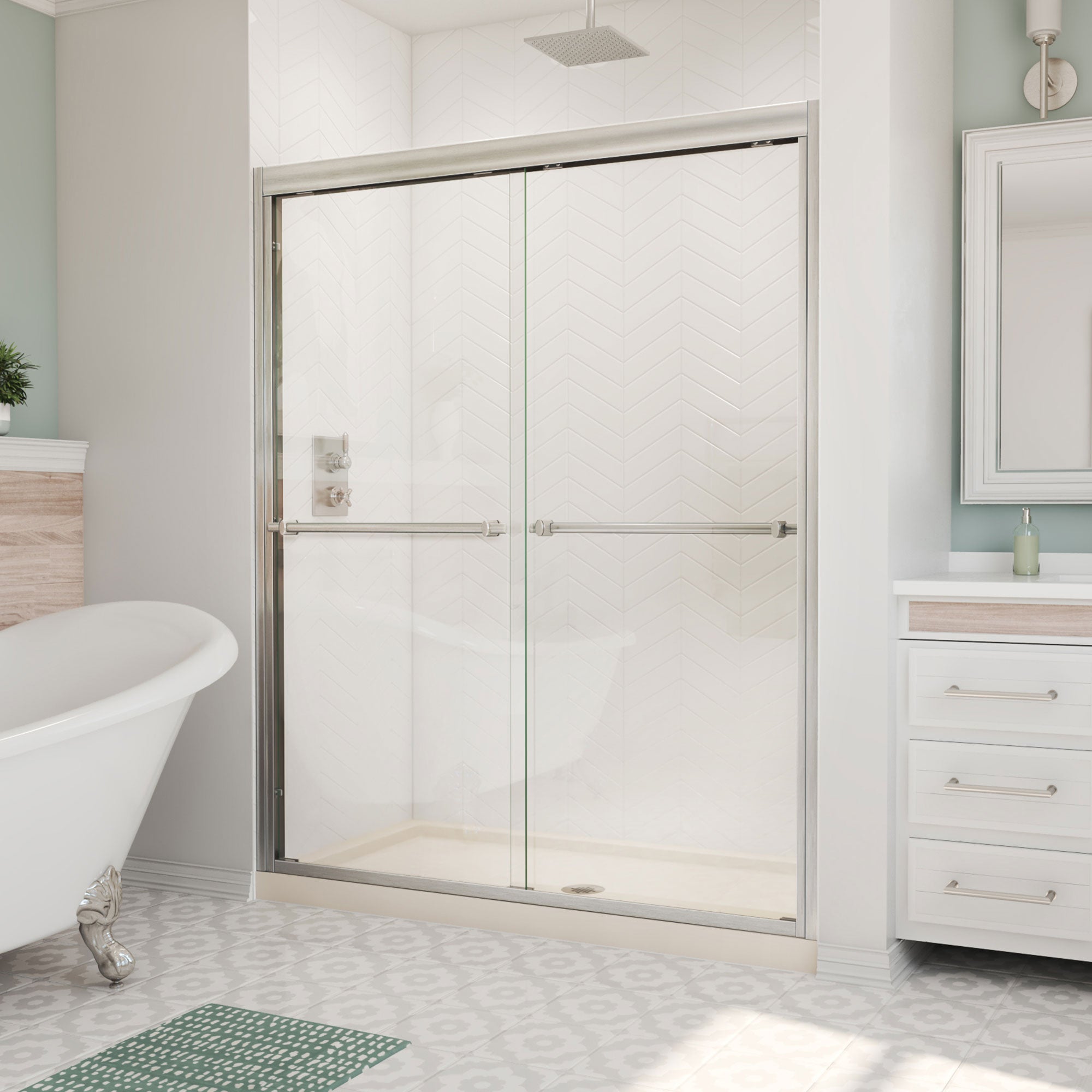 DreamLine Duet 36 inch D x 48 inch W x 74 3/4 inch H Semi-Frameless Bypass Shower Door