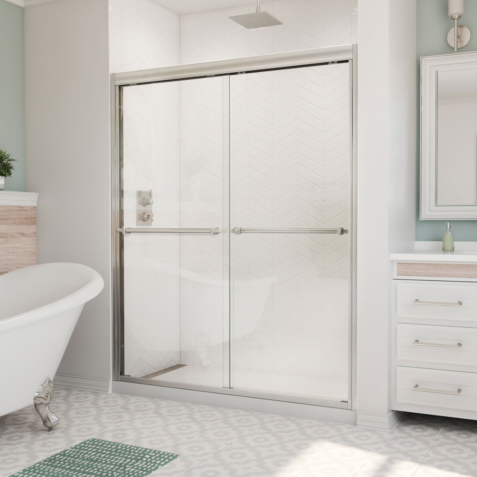 DreamLine Duet Plus 56 - 60 inch W x 72 inch H Semi-Frameless Bypass Shower Door
