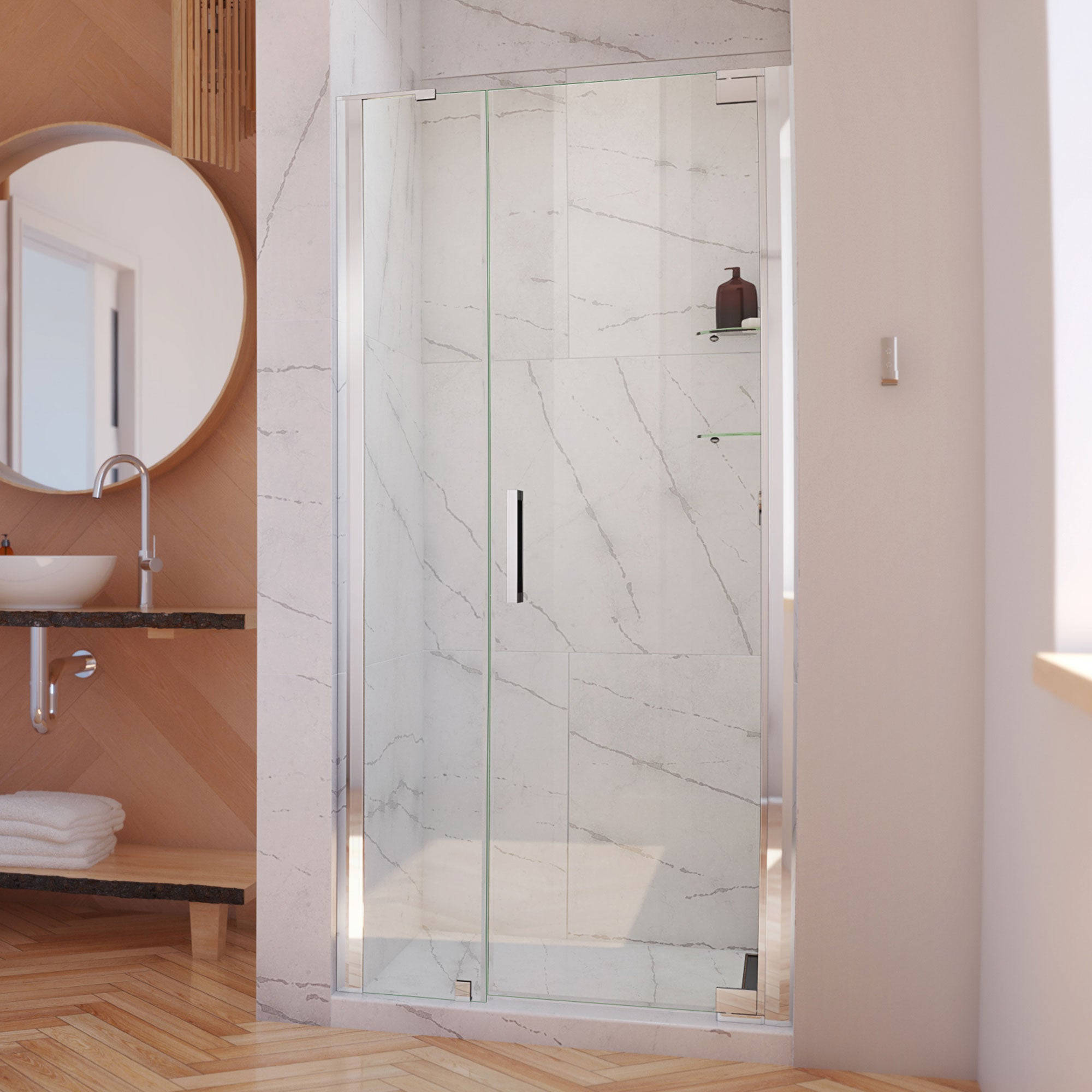 DreamLine Elegance-LS 42 1/4 - 44 1/4 inch W x 72 inch H Frameless Pivot Shower Door