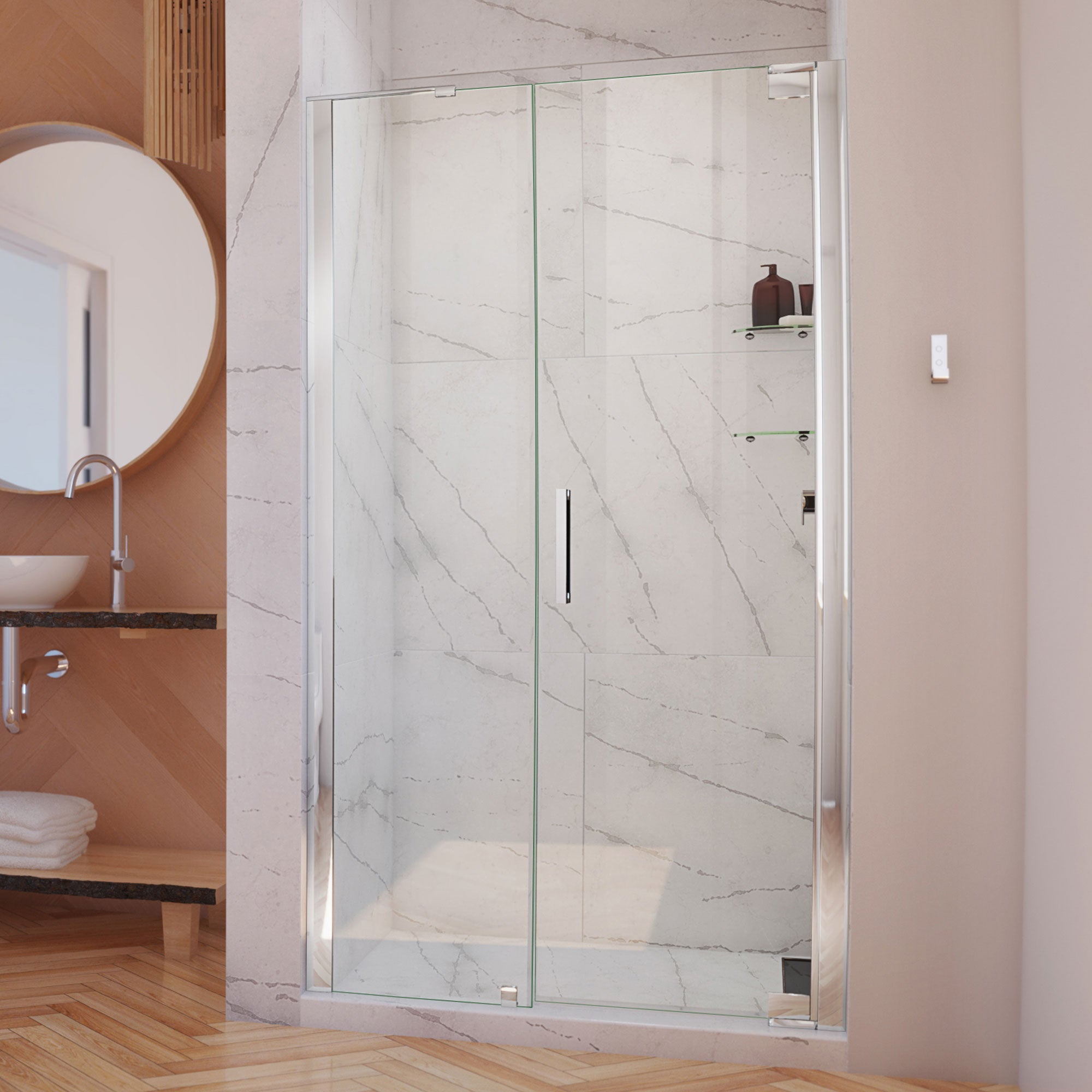DreamLine Elegance-LS 50 - 52 inch W x 72 inch H Frameless Pivot Shower Door