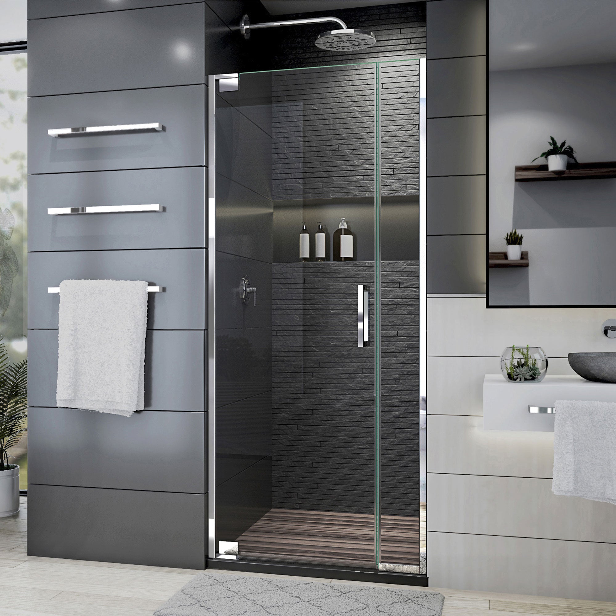DreamLine Elegance Plus 34 - 34 3/4 inch W x 72 inch H Frameless Pivot Shower Door