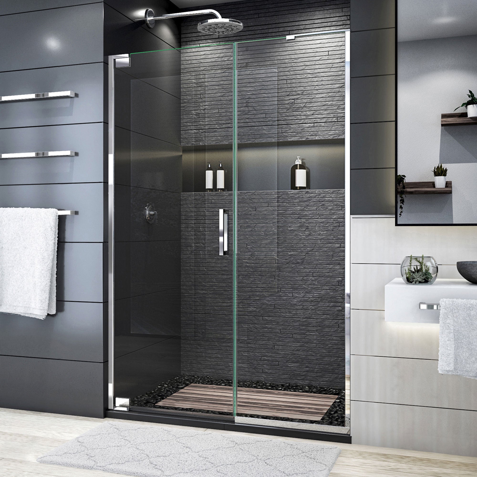 DreamLine Elegance Plus 46 - 46 3/4 inch W x 72 inch H Frameless Pivot Shower Door