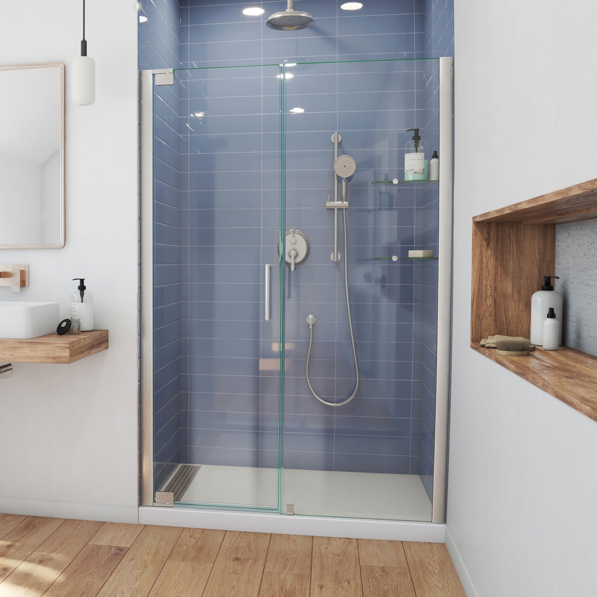 DreamLine Elegance 54 1/2 - 56 1/2 inch W x 72 inch H Frameless Pivot Shower Door