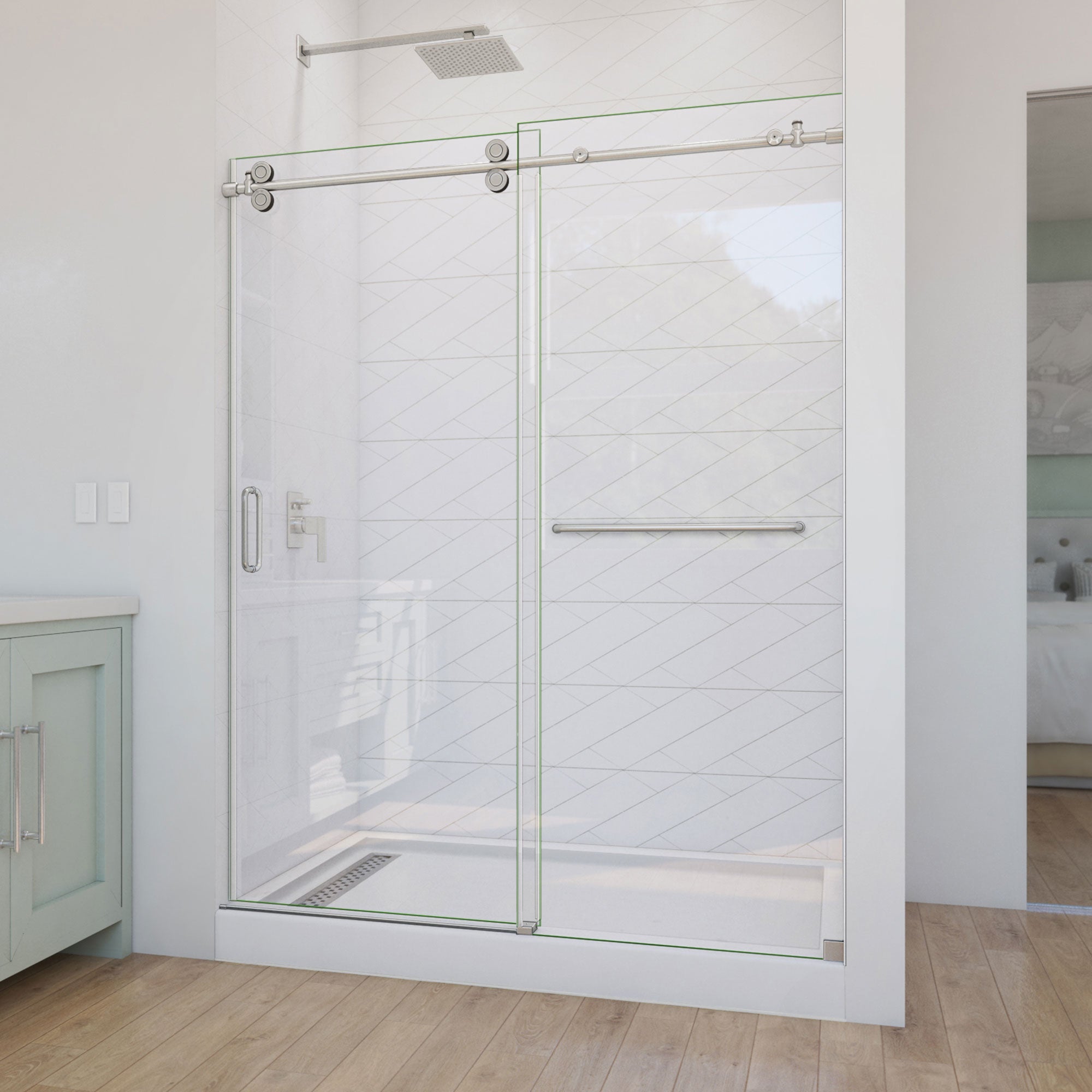 DreamLine Enigma-CXO 56 - 60 inch W x 76 inch H Frameless Sliding Shower Door with Towel Bar