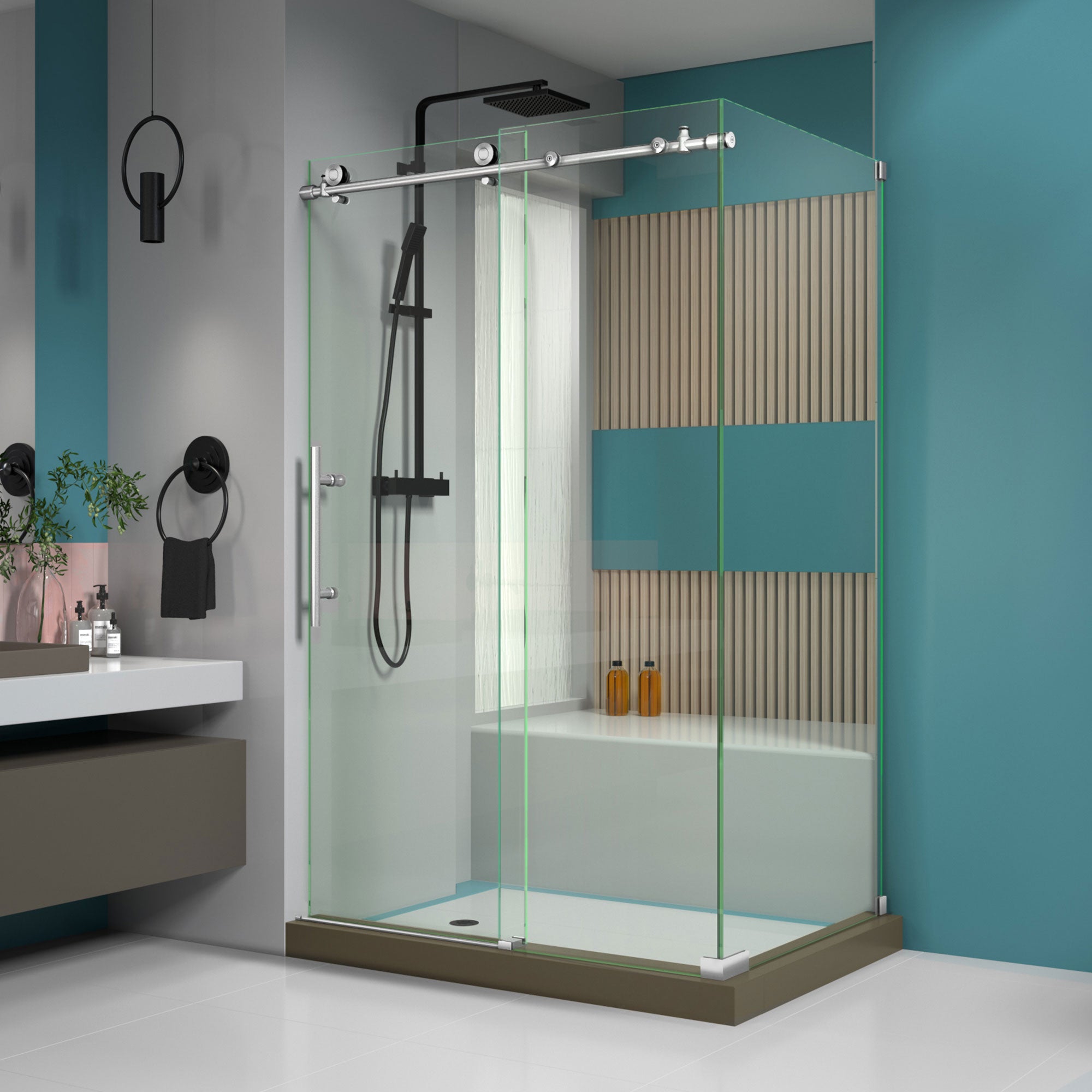 DreamLine Enigma-X 32 1/2 inch D x 48 3/8 inch W x 76 inch H Frameless Sliding Shower Enclosure