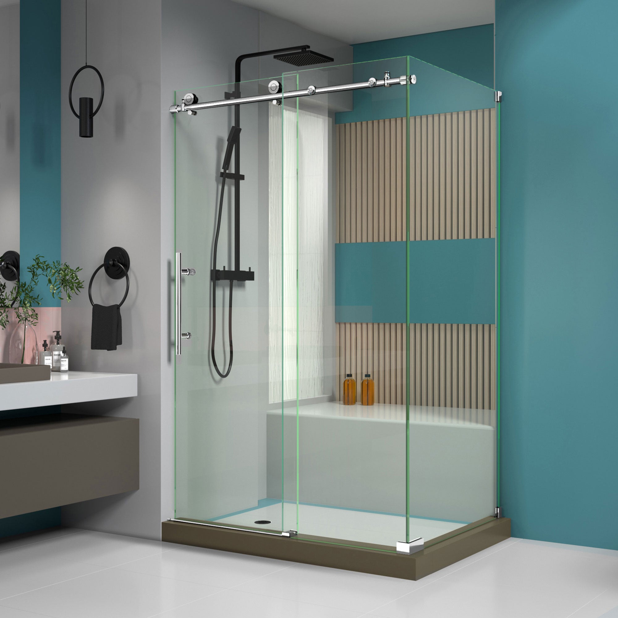 DreamLine Enigma-X 34 1/2 inch D x 48 3/8 inch W x 76 inch H Frameless Sliding Shower Enclosure