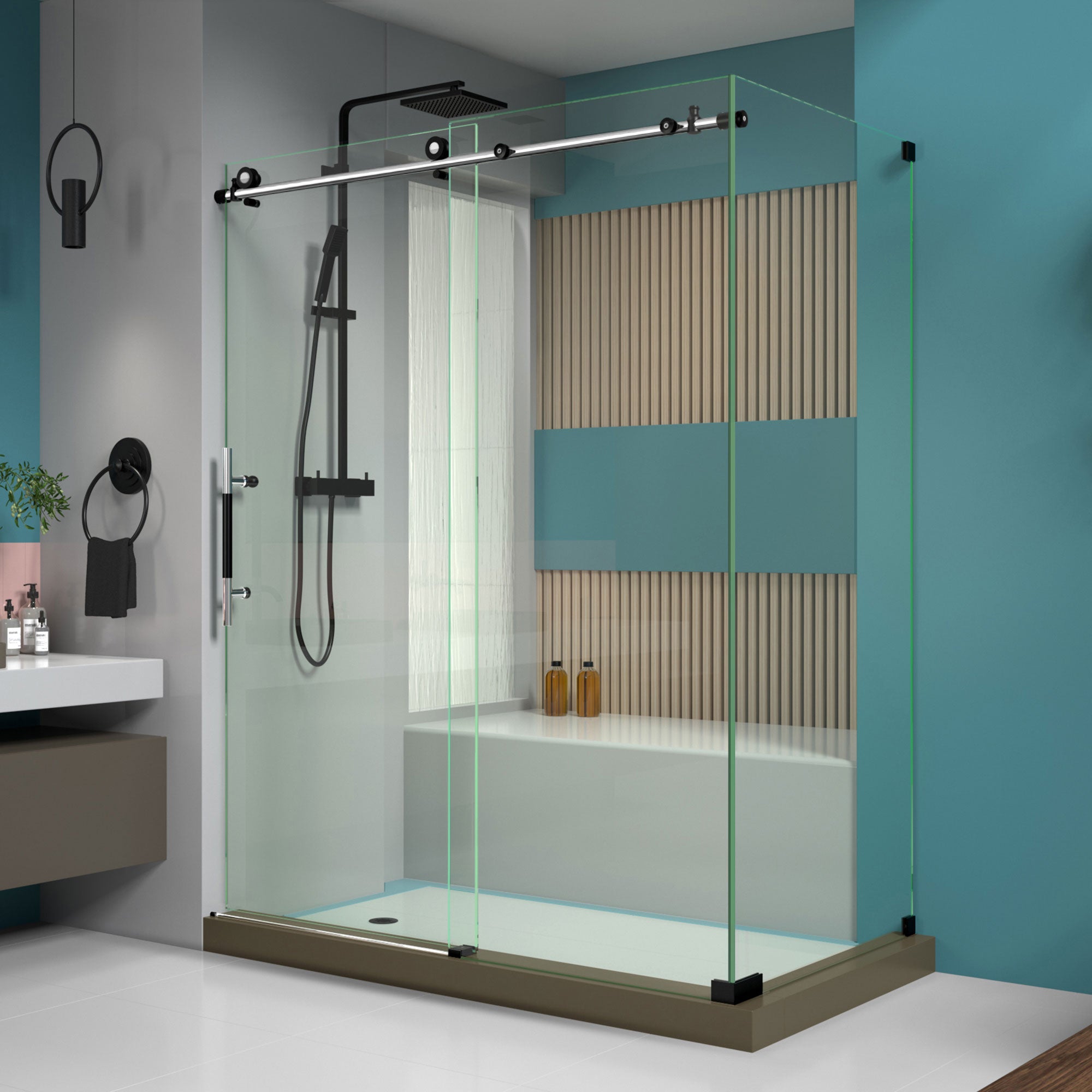 DreamLine Enigma-XT 34 1/2 inch D x 60 3/8 inch W x 76 inch H Frameless Sliding Shower Enclosure