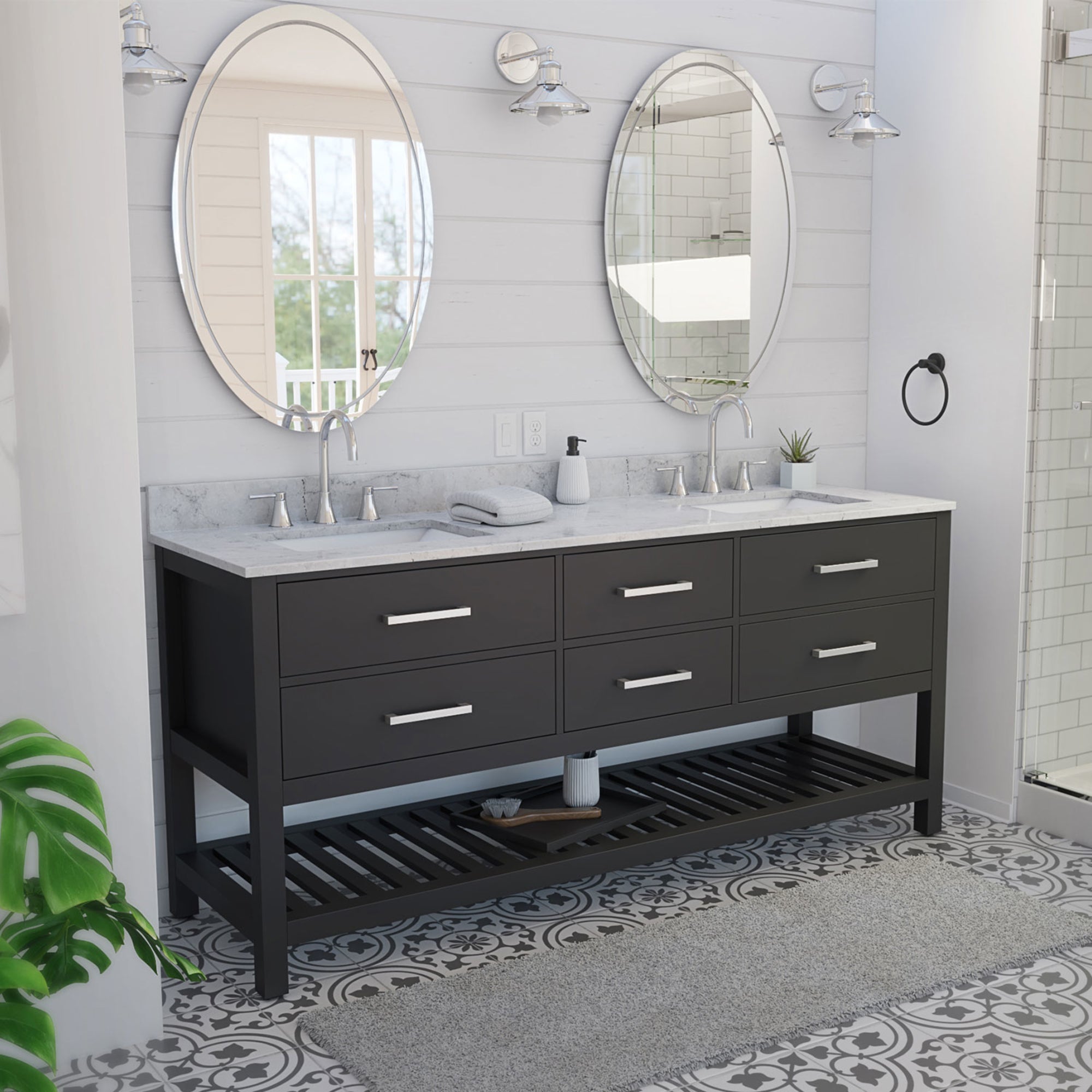 DreamLine Valencia 72 inch W x 22 inch D x 34 inch H Double Rectangular Sink Oak Vanity
