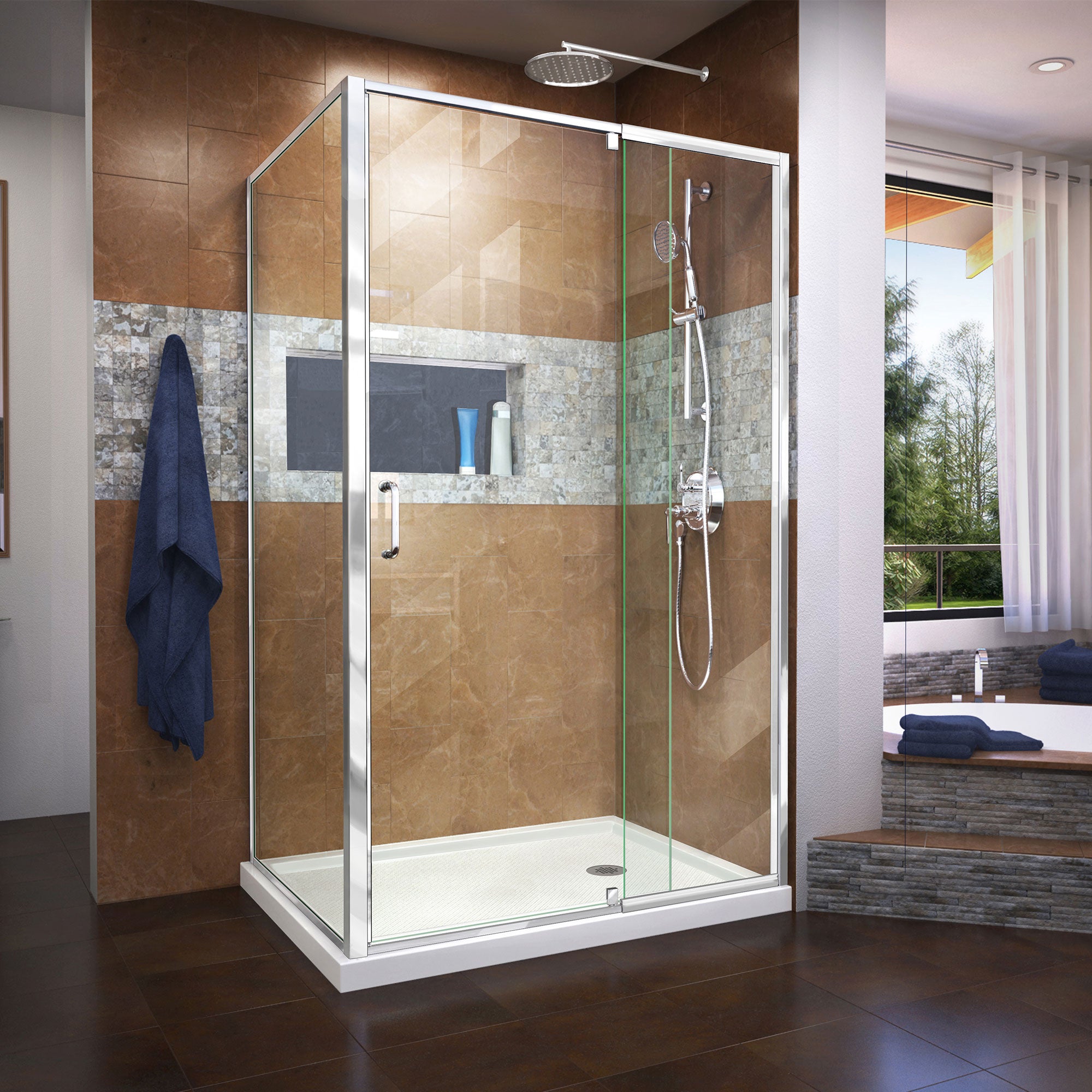 DreamLine Flex 36 inch D x 48 inch W x 74 3/4 inch H Semi-Frameless Pivot Clear Shower Enclosure