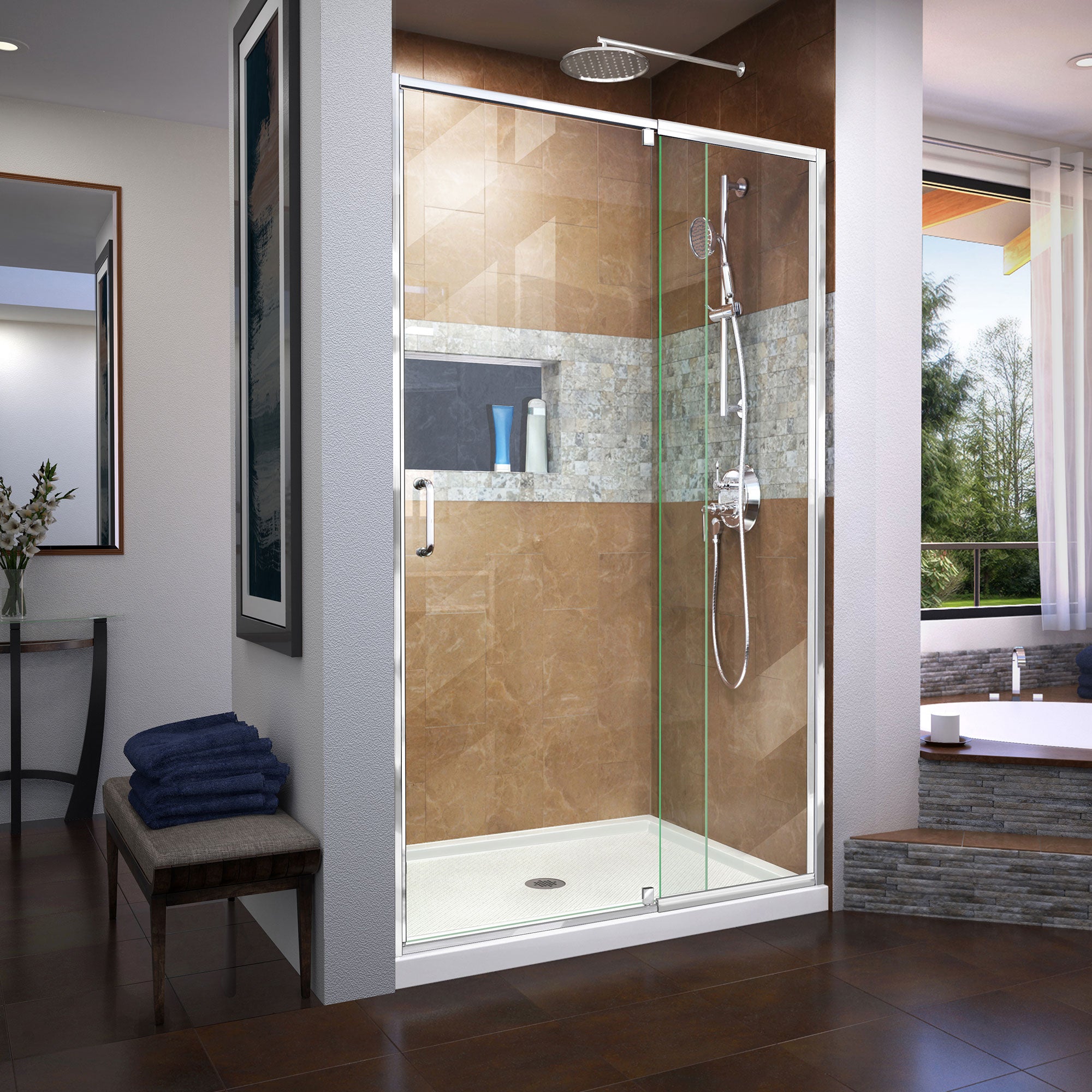 DreamLine Flex 44 - 48 inch W x 72 inch H Semi-Frameless Pivot Shower Door