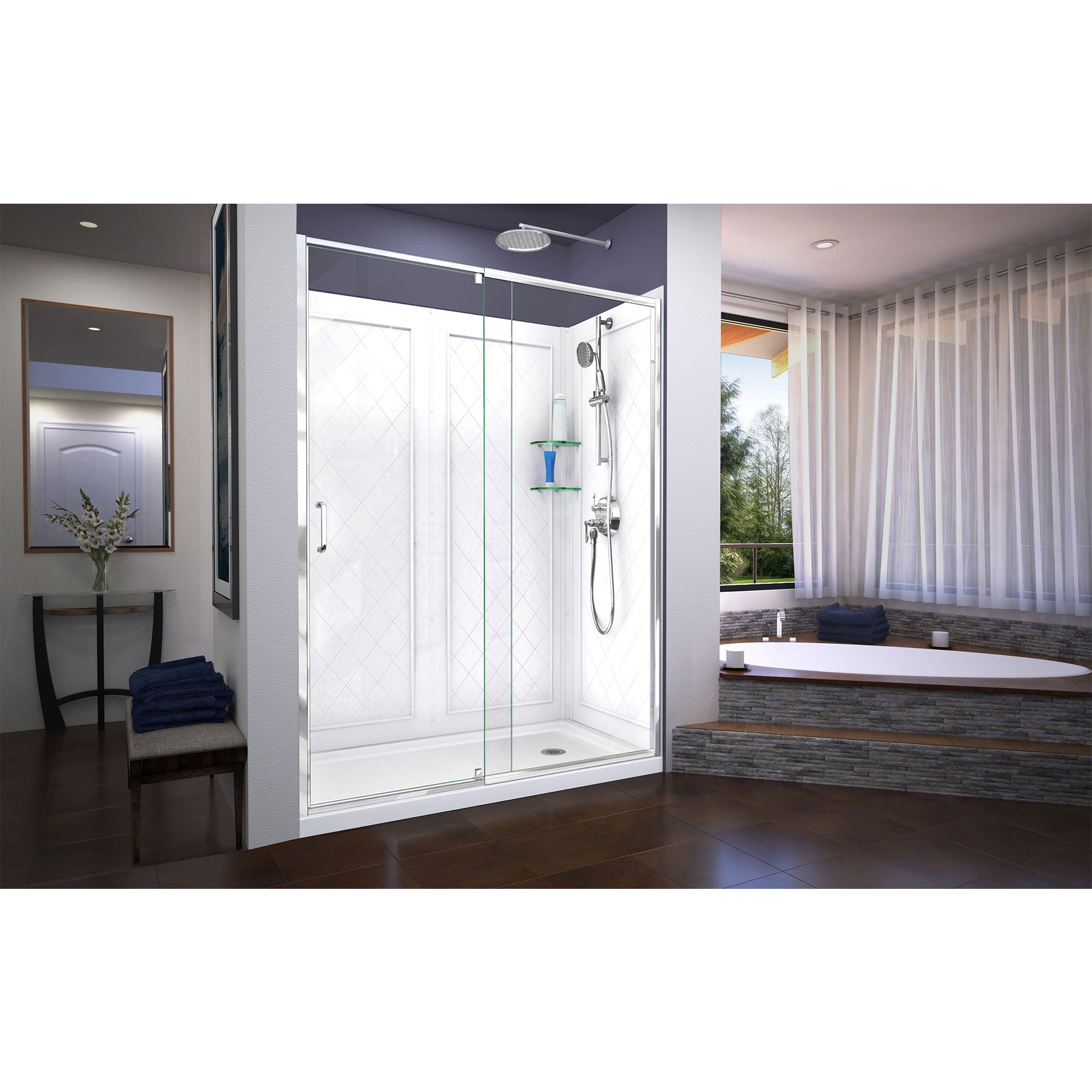 DreamLine Flex 32 inch D x 60 inch W x 76 3/4 inch H Semi-Frameless Pivot Shower Door