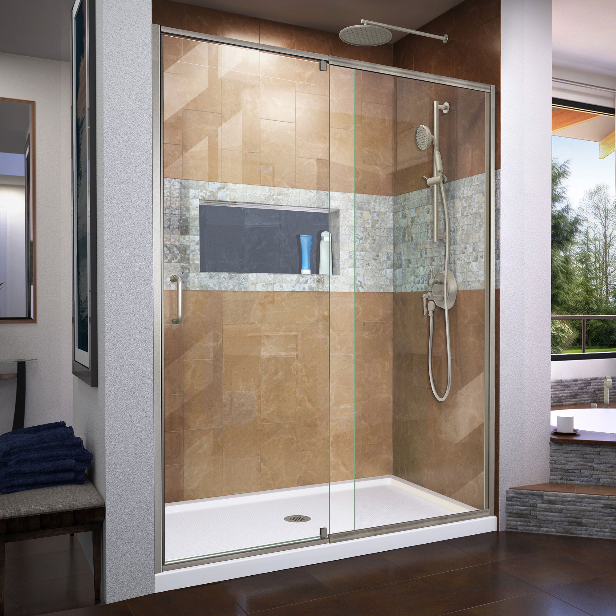 DreamLine Flex 56 - 60 inch W x 72 inch H Semi-Frameless Pivot Shower Door