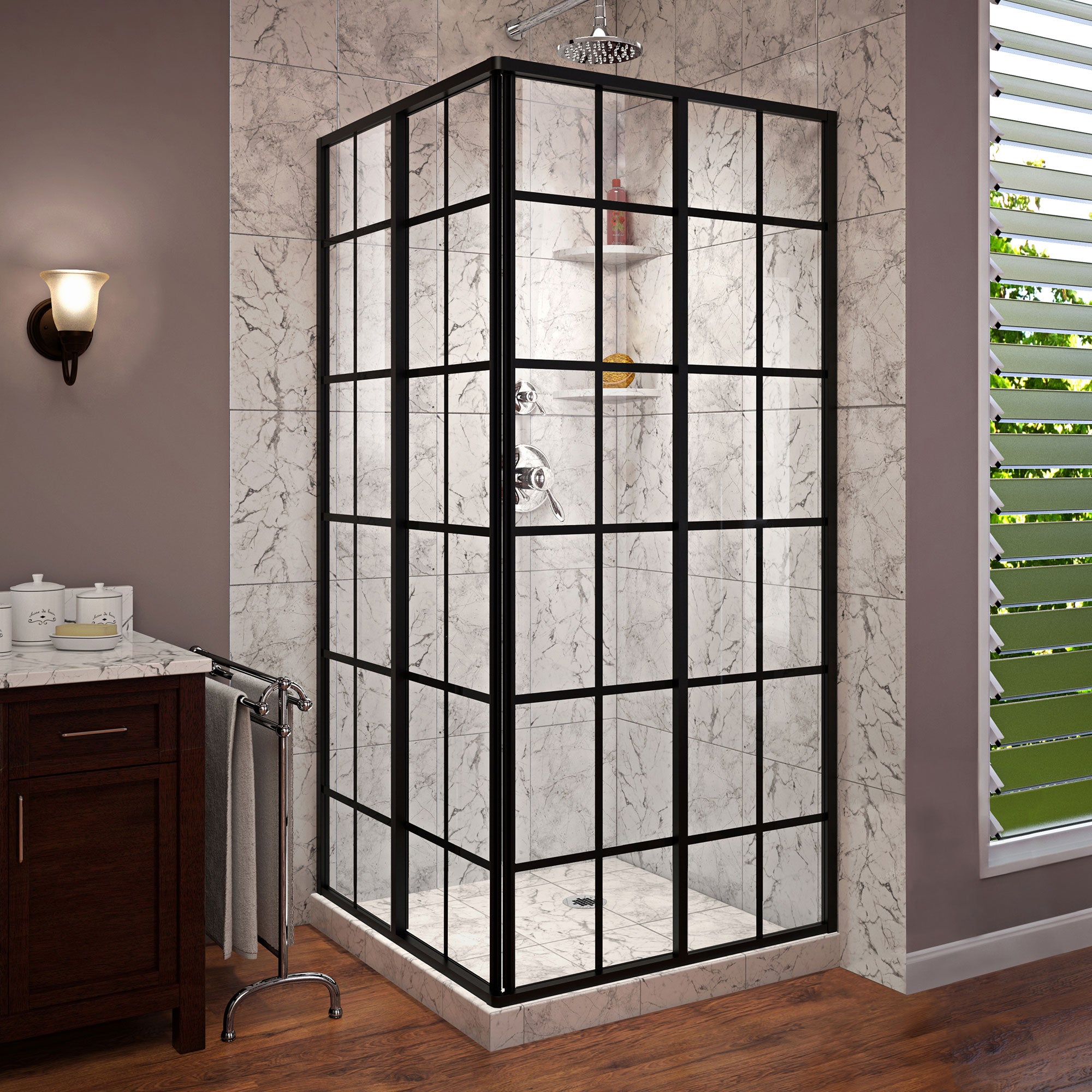 DreamLine French Corner 34 1/2 inch D x 34 1/2 inch W x 72 inch H Framed Sliding Shower Enclosure