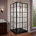 DreamLine French Corner 42 inch D x 42 inch W x 74 3/4 inch H Framed Sliding Shower Enclosure in Matte Black and Black Shower Base Kit