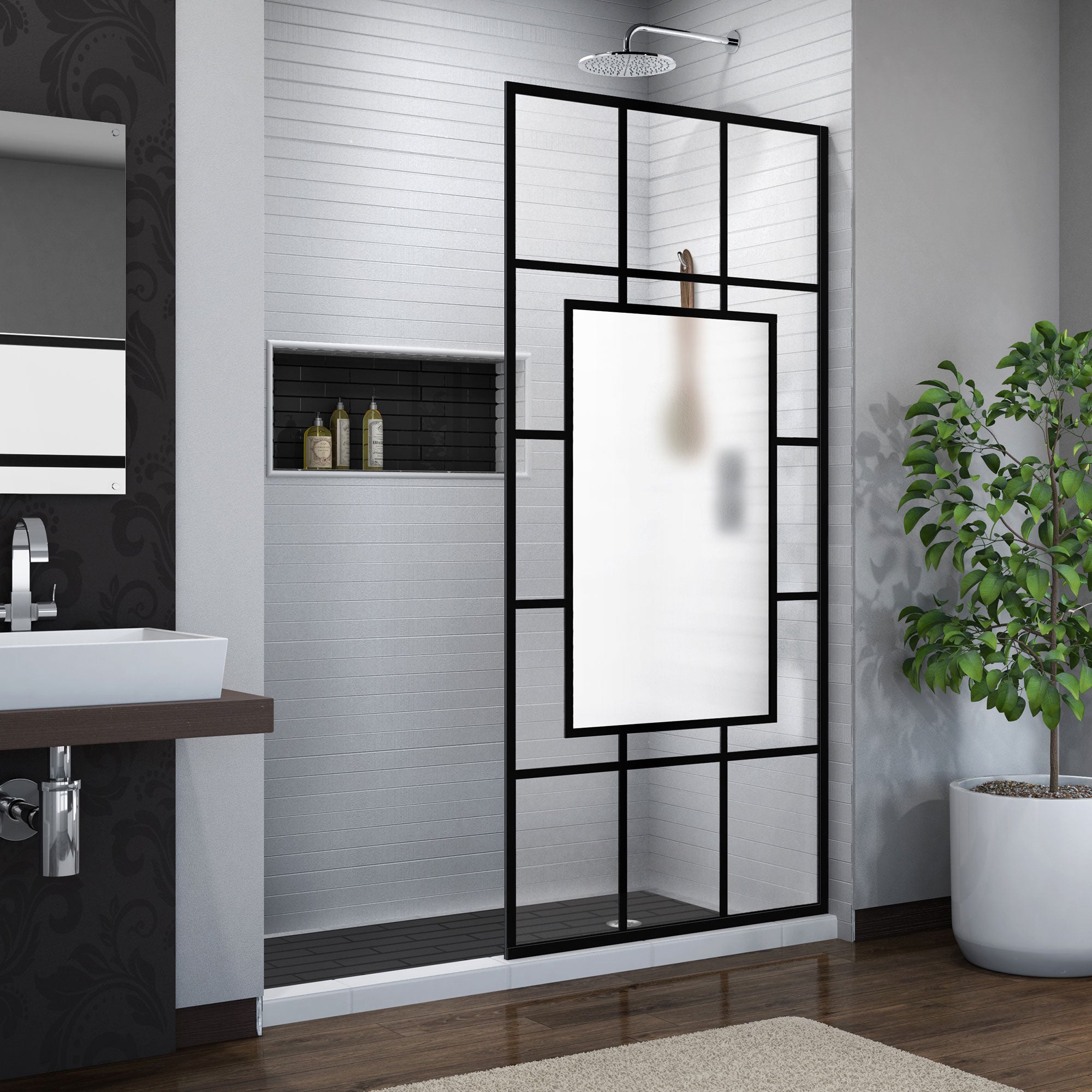 DreamLine French Linea Avignon 34 inch W x 72 inch H Single Panel Frameless Fixed Shower Screen