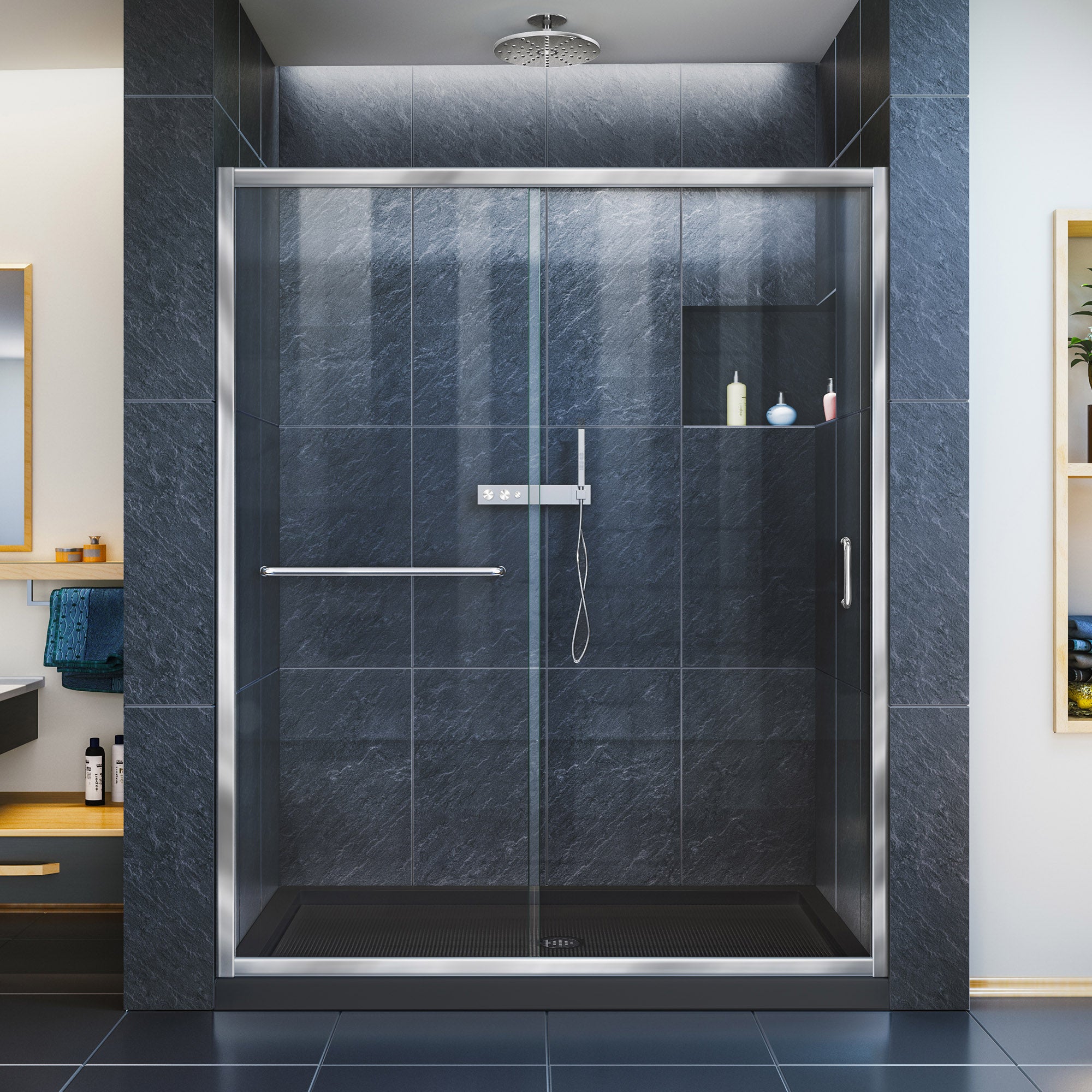 DreamLine Infinity-Z 32 inch D x 54 inch W x 74 3/4 inch H Semi-Frameless Sliding Clear Shower Door