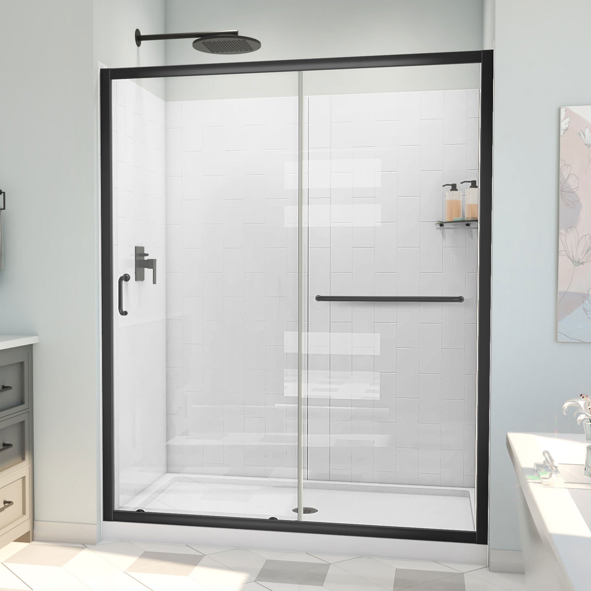 DreamLine Infinity-Z 30 inch D x 60 inch W x 78 3/4 inch H Semi-Frameless Sliding Shower Door