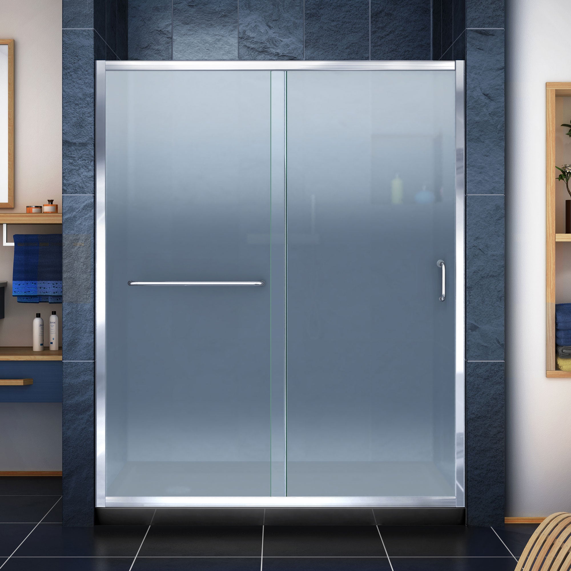 DreamLine Infinity-Z 36 inch D x 60 inch W x 74 3/4 inch H Semi-Frameless Sliding Frosted Shower Door