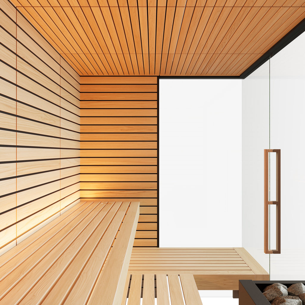 Harvia Lindea View Luxury 2-3 Person | Thermo Wood Reversible Sauna | With Virta 8KW Heater Thermo Wood Exterior and Light Lime Wood Interior,Thermo Wood Interior and Exterior Harvia interior_final.jpg