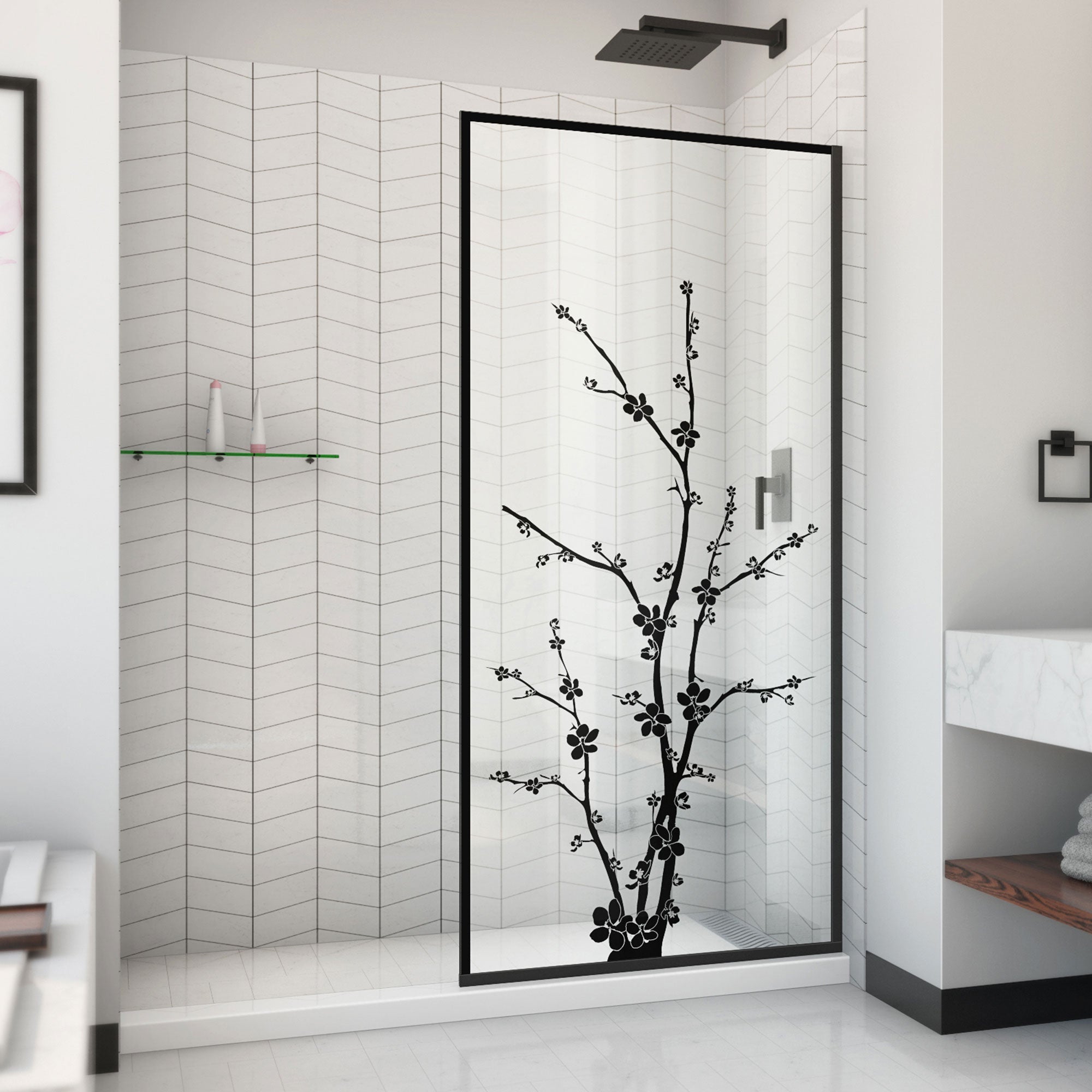 DreamLine Linea Blossom 34 inch W x 72 inch H Single Panel Frameless Fixed Shower Screen