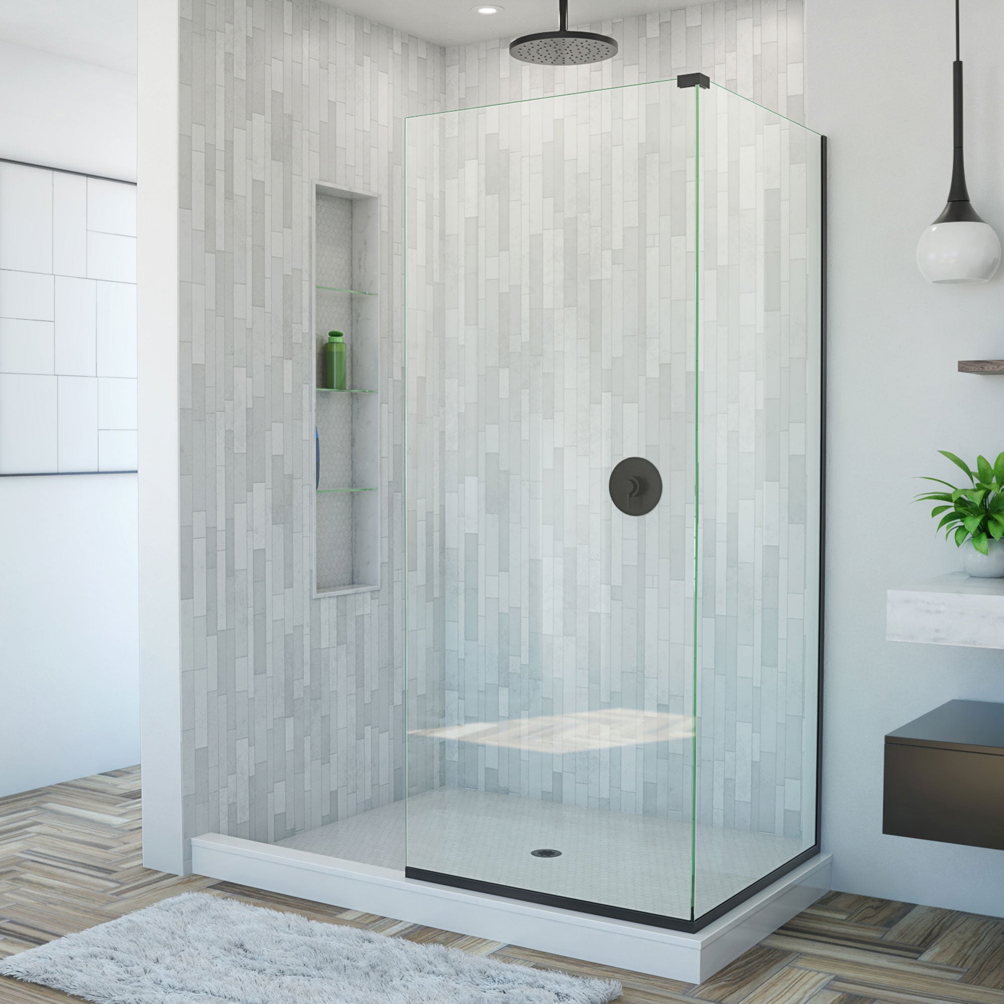 DreamLine Linea One 30 inch W and one 34 inch W x 72 inch H Adjacent Frameless Fixed Shower Screens