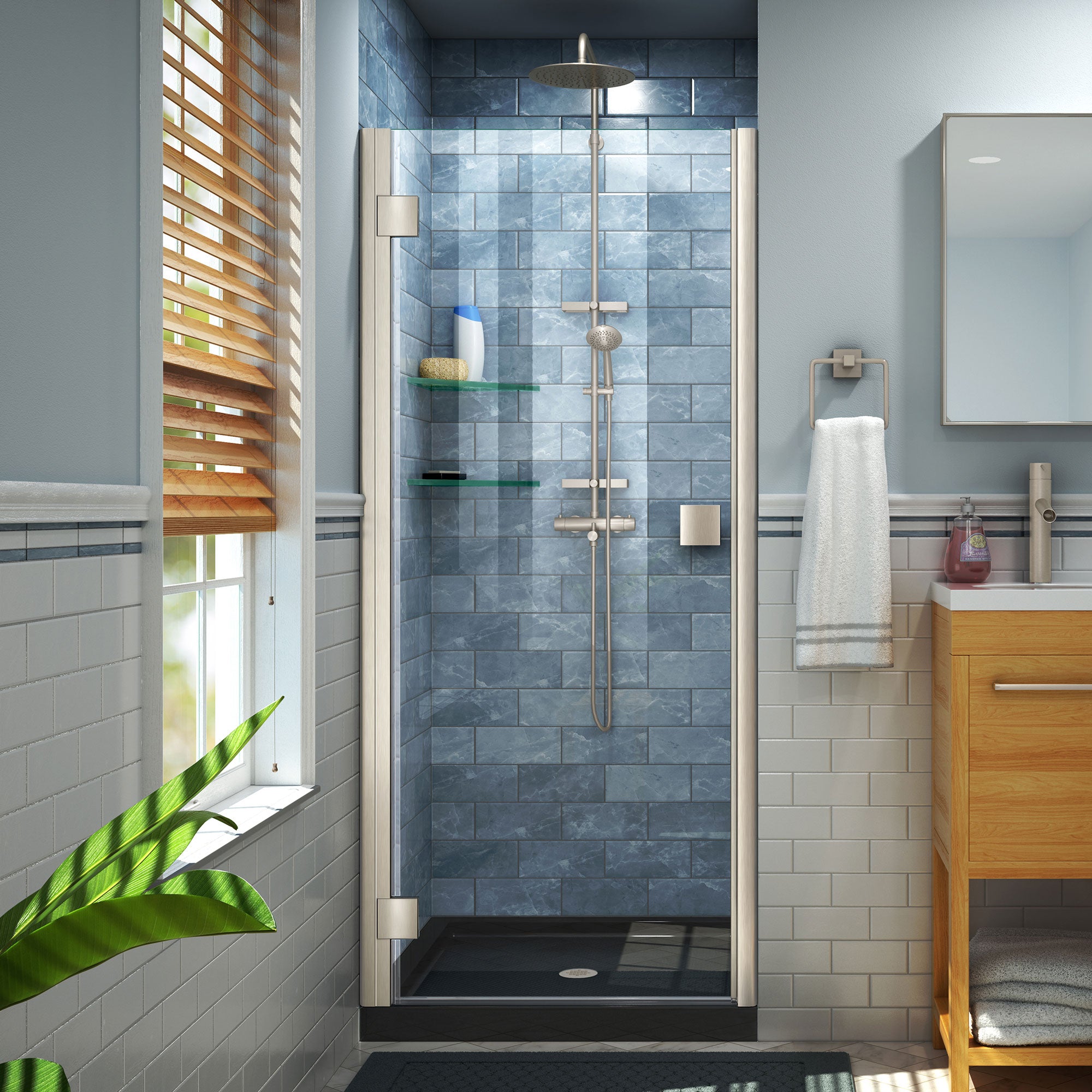DreamLine Lumen 36 inch D x 36 inch W x 74 3/4 inch H Semi-Frameless Hinged Shower Door