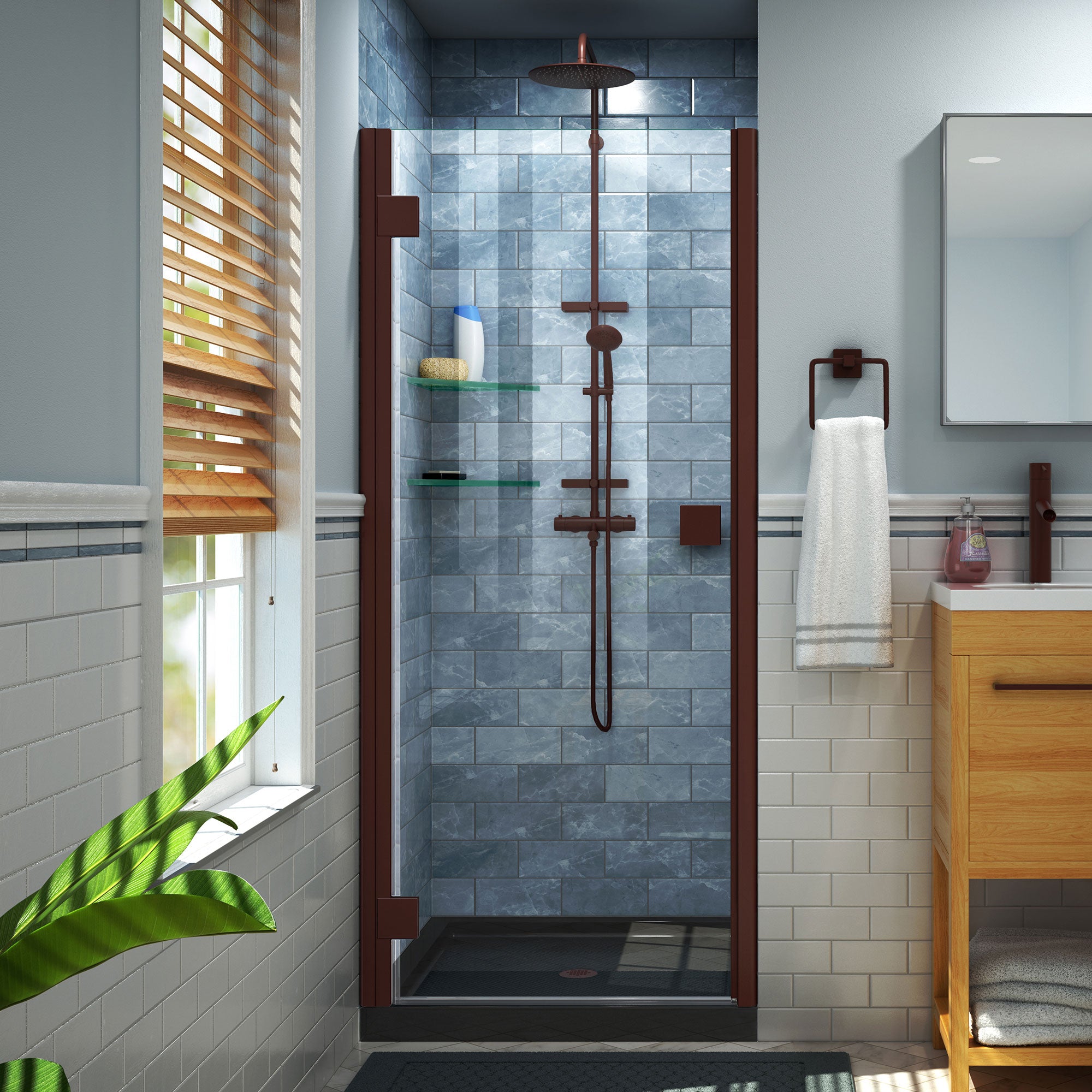 DreamLine Lumen 42 inch D x 42 inch W x 74 3/4 inch H Semi-Frameless Hinged Shower Door