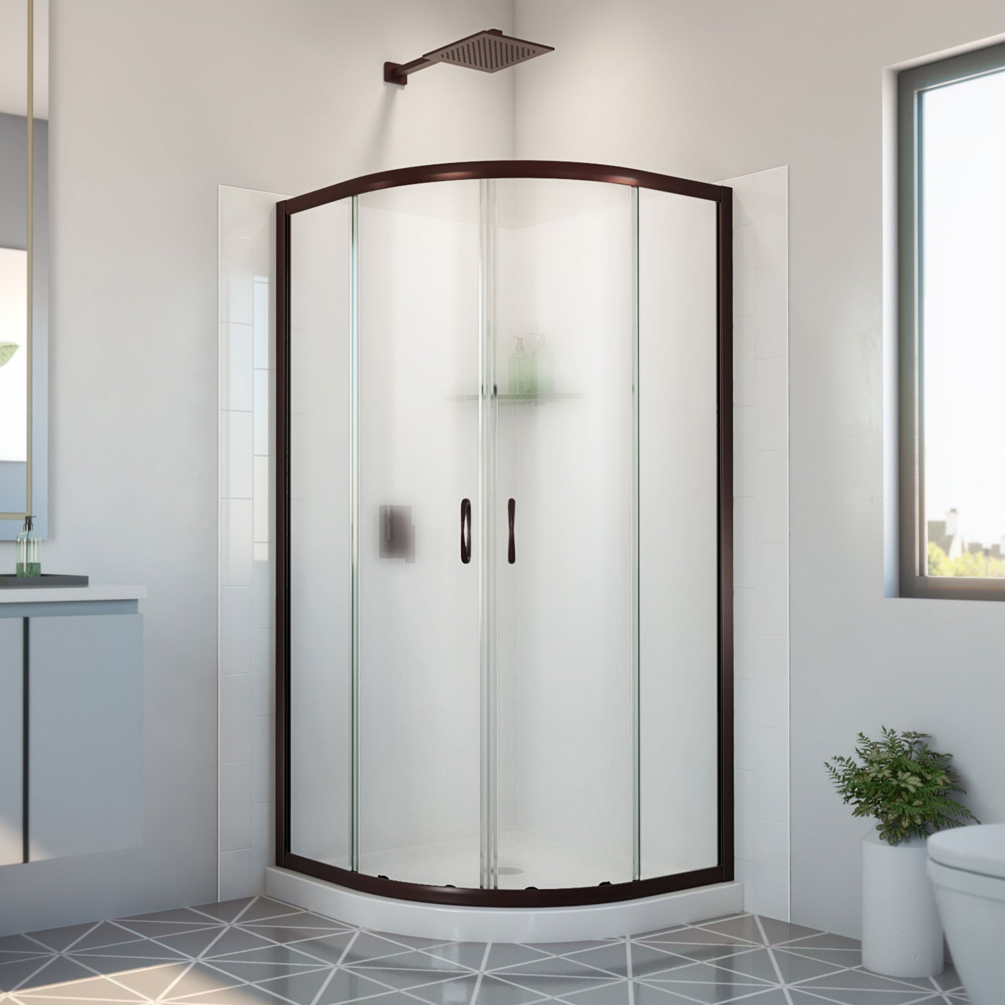 DreamLine Prime 33 inch x 33 inch x 78 3/4 inch H Semi-Frameless Sliding Shower Enclosure