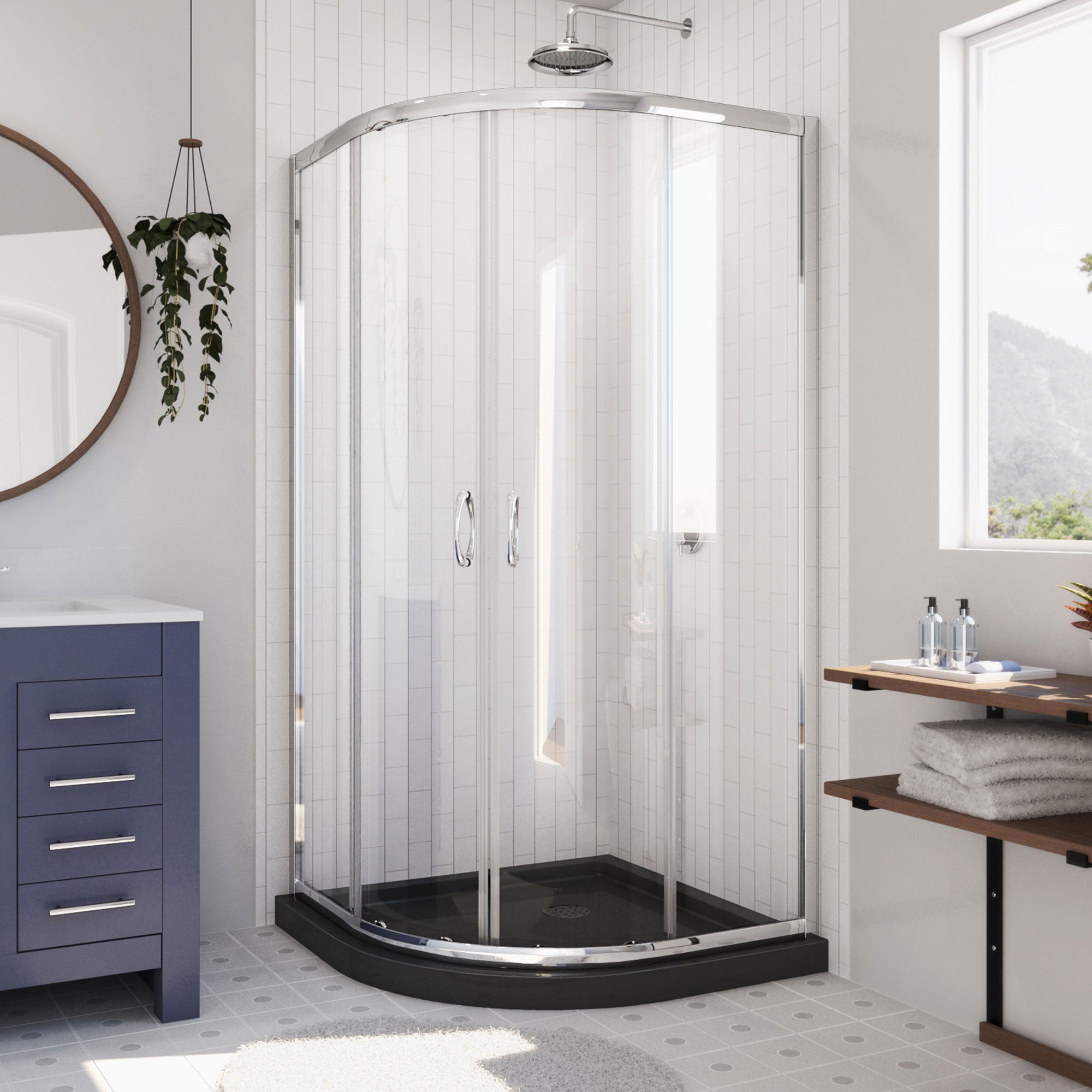 DreamLine Prime 33 inch D x 33 inch W x 74 3/4 inch H Semi-Frameless Sliding Clear Shower Enclosure