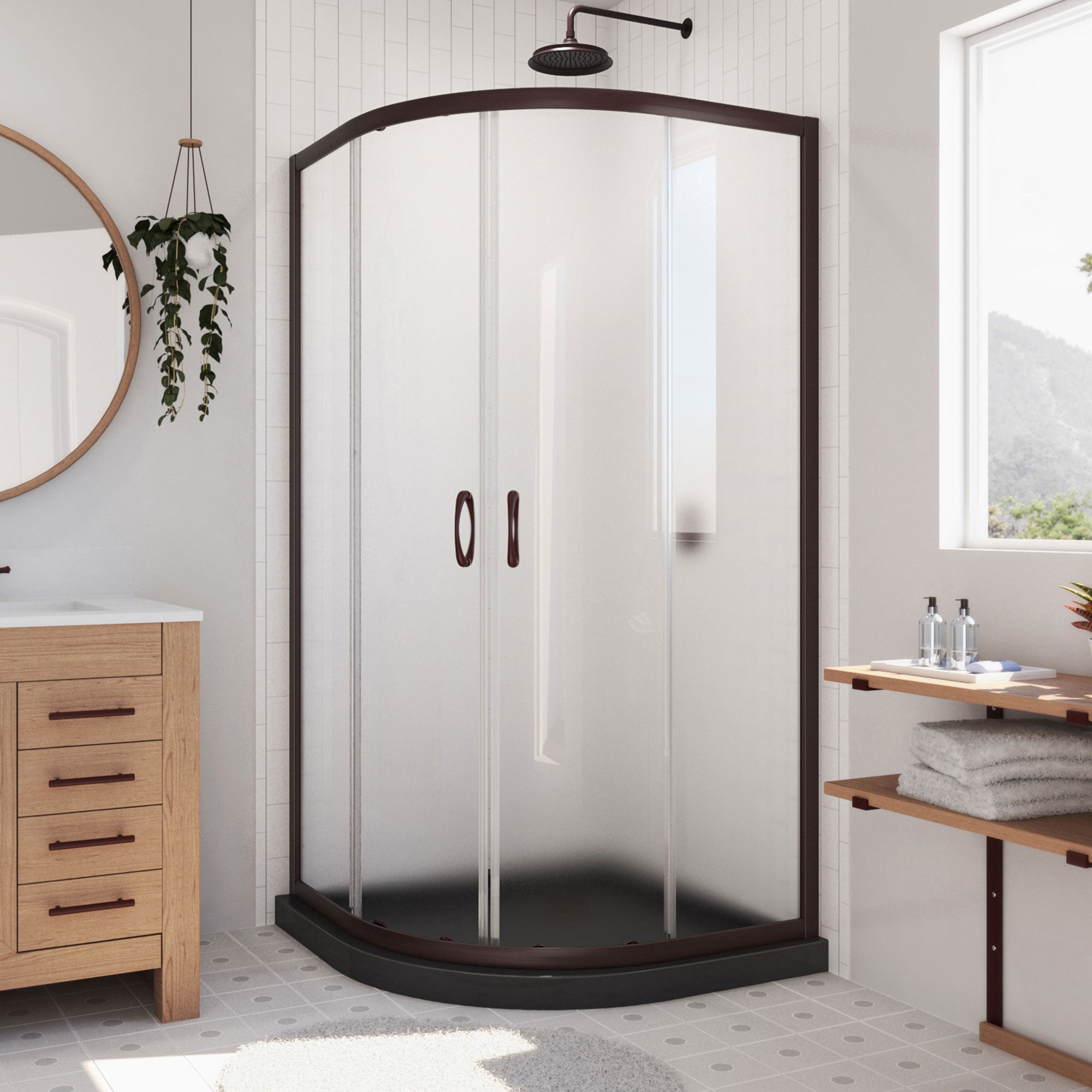 DreamLine Prime 36 inch D x 36 inch W x 74 3/4 inch H Semi-Frameless Sliding Frosted Shower Enclosure