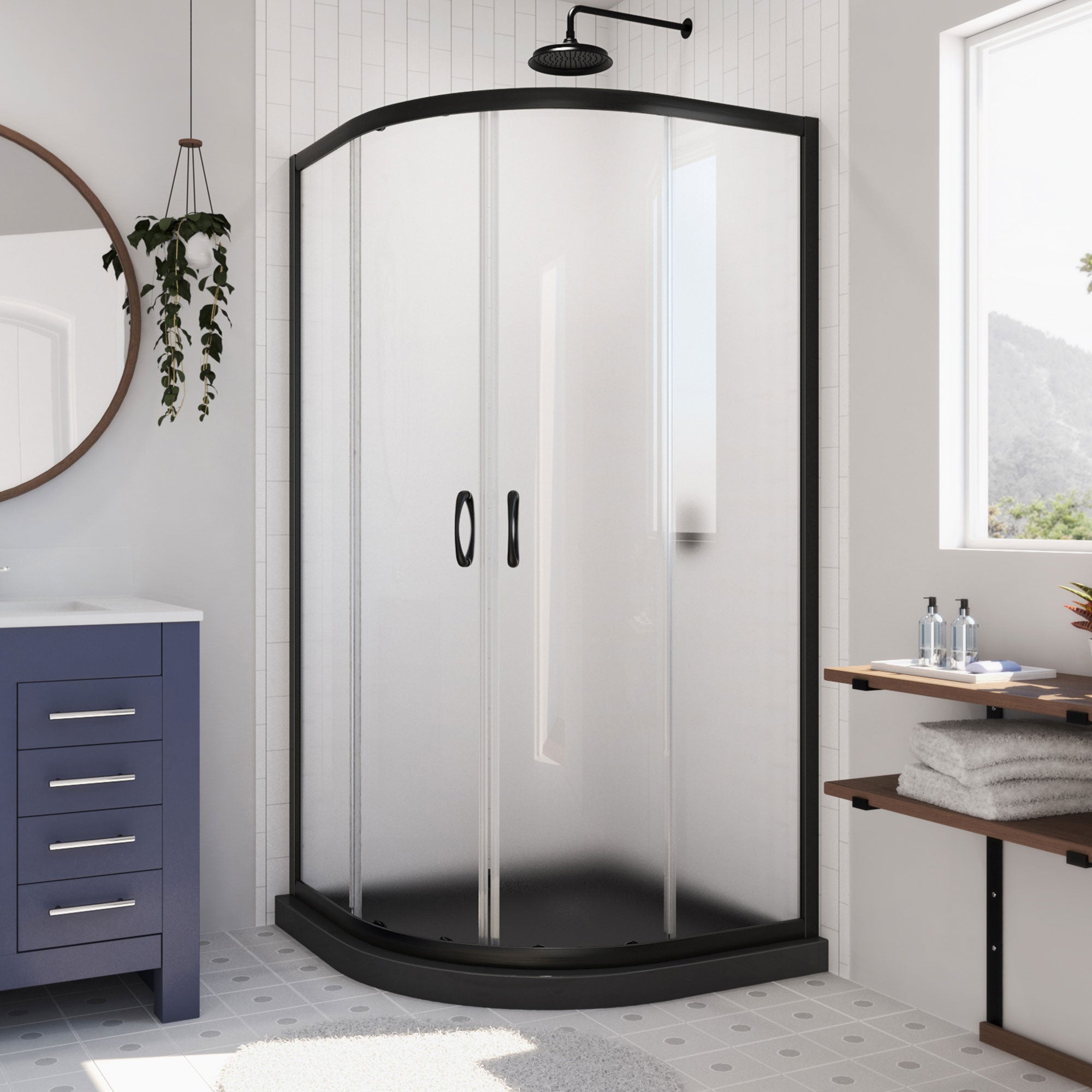 DreamLine Prime 33 inch D x 33 inch W x 74 3/4 inch H Semi-Frameless Sliding Frosted Shower Enclosure