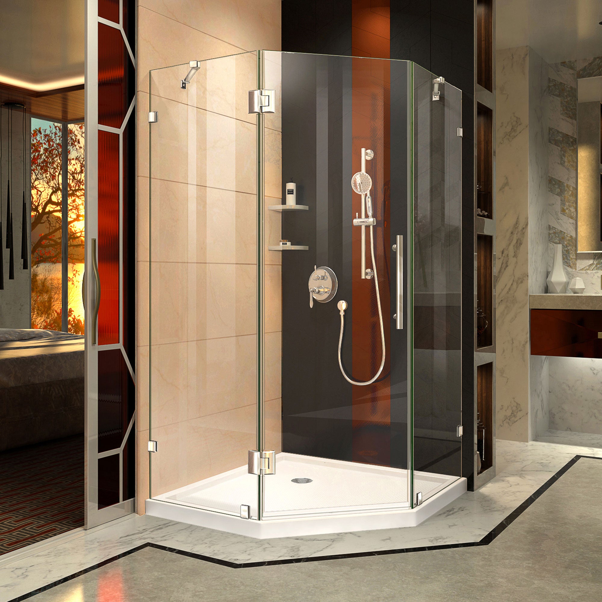 DreamLine Prism Lux 36 inch D x 36 inch W x 74 3/4 inch H Frameless Neo-Angle Hinged Shower Enclosure